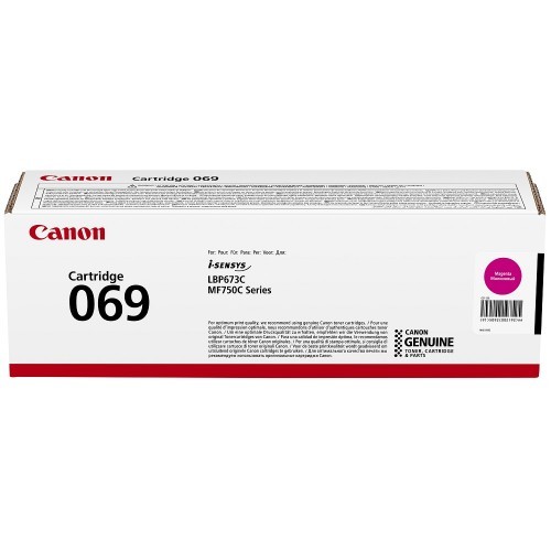 Canon 069M 5092C002 purpurový (magenta) originálny toner.
   Originálny toner = záruka priamo od výrobcu tlačiarne 100% použitie v tlačiarni - bezproblémové fungovanie s vašou tlačiarňou Použitím originálnej náplne predlžujete životnosť tlačiarne Osvedčená špičková kvalita - vysokokvalitná a spoľahlivá tlač originálnou tlačovou kazetou od prvej do poslednej stránky Trvalé a profesionálne výsledky tlače - dlhodobá udržateľnosť tlače Kratšie zdržanie pri tlači stránok Garancia Vašej spokojnosti pri použití našej originálnej náplne Zabezpečujeme bezplatnú recykláciu originálnych náplní Zlyhanie náplne v menej ako 1% prípadov Jednoduchá a rýchla výmena náplne  Kód výrobcu: 5092C002