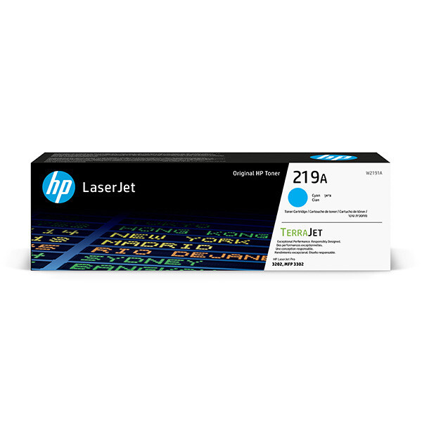 HP 219A W2191A azúrový (cyan) originálny toner.
   Originálny toner = záruka priamo od výrobcu tlačiarne 100% použitie v tlačiarni - bezproblémové fungovanie s vašou tlačiarňou Použitím originálnej náplne predlžujete životnosť tlačiarne Osvedčená špičková kvalita - vysokokvalitná a spoľahlivá tlač originálnou tlačovou kazetou od prvej do poslednej stránky Trvalé a profesionálne výsledky tlače - dlhodobá udržateľnosť tlače Kratšie zdržanie pri tlači stránok Garancia Vašej spokojnosti pri použití našej originálnej náplne Zabezpečujeme bezplatnú recykláciu originálnych náplní Zlyhanie náplne v menej ako 1% prípadov Jednoduchá a rýchla výmena náplne  Kód výrobca: W2191A