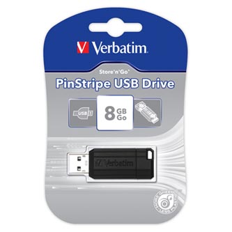 Verbatim USB flash disk, USB 2.0, 8GB, PinStripe, Store N Go, černý, 49062, USB A, s výsuvným konektorem