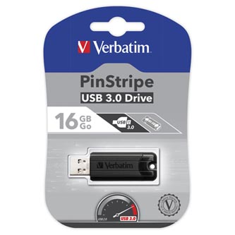 Verbatim USB flash disk, USB 3.0, 16GB, PinStripe, Store N Go, černý, 49316, USB A, s výsuvným konektorem