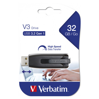 Verbatim USB flash disk, USB 3.0, 32GB, V3, Store N Go, černý, 49173, USB A, s výsuvným konektorem