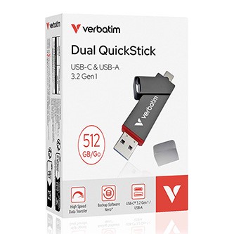 Verbatim USB flash disk, USB C a USB 3.2 Gen 1, 512GB, Dual QuickStick, šedý, 32042, USB C, s poutkem.