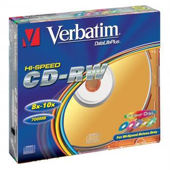 Verbatim CD-RW, 43167, SERL High-Speed Colour, 5-pack, 700MB, 12x, 80min., 12cm, bez možnosti potisku, slim box, pro archivaci dat