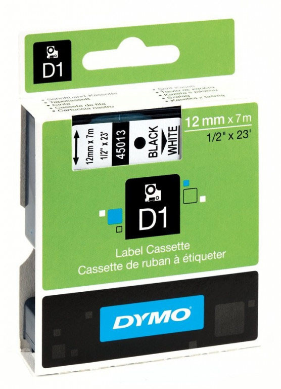 Dymo D1 45013, S0720530, 12mm x 7m čierna tlač / biely podklad, originálna páska