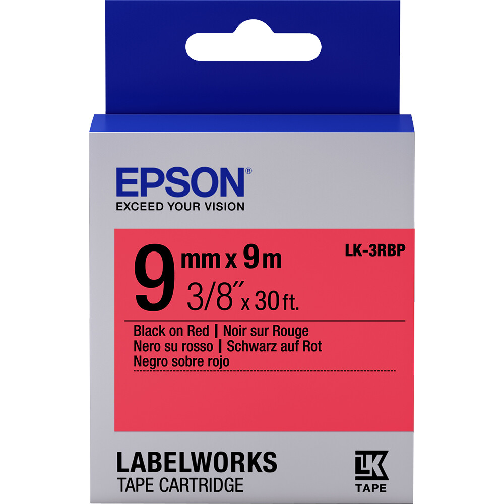 Epson LK-3RBP C53S653001 9mm x 9m, čierna tlač / pastelovo červený podklad, originálna páska