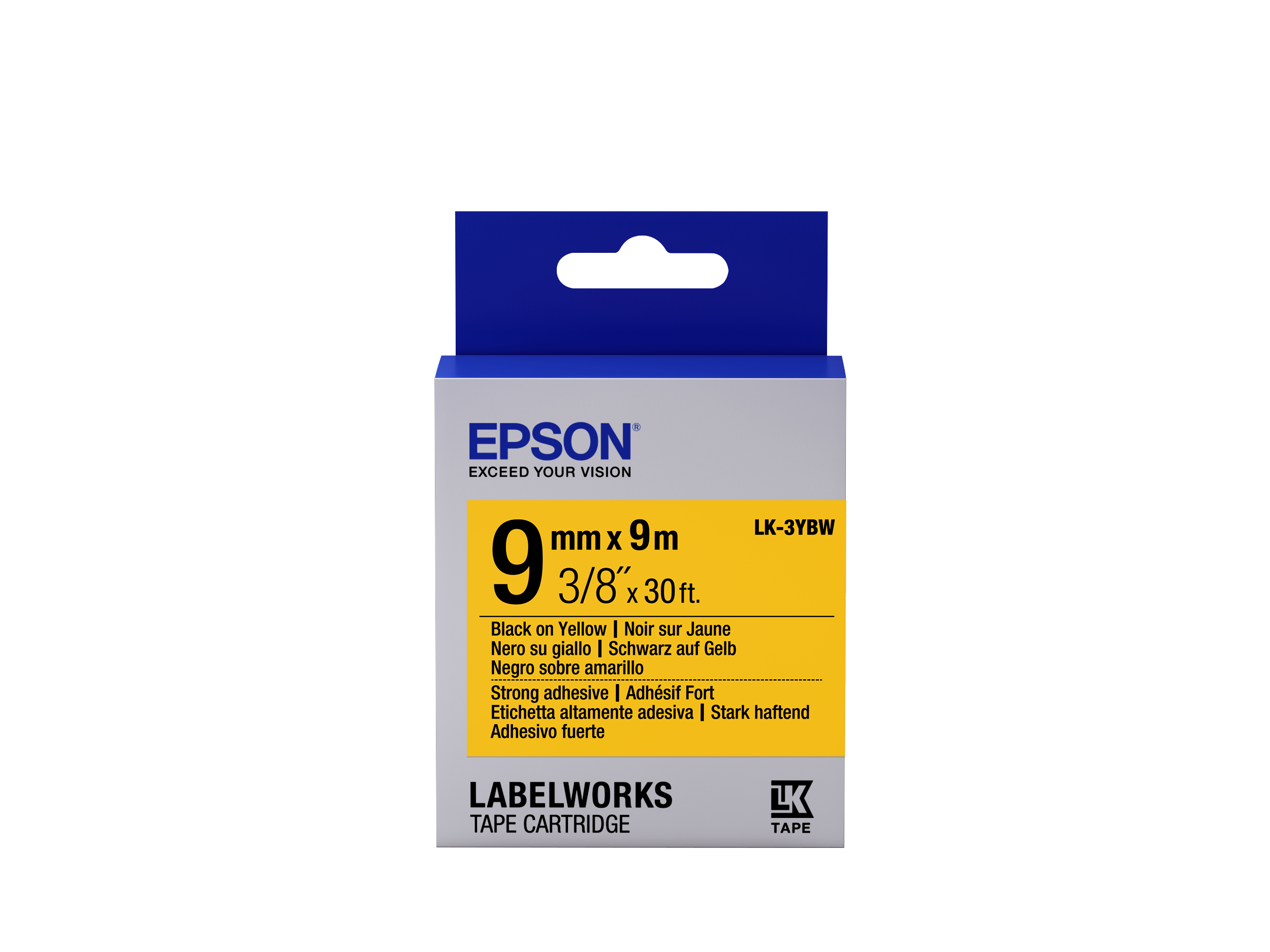 Epson LK-3YBW C53S653005 9mm x 9m, čierna tlač / žltý podklad, silne priľnavá, originálna páska