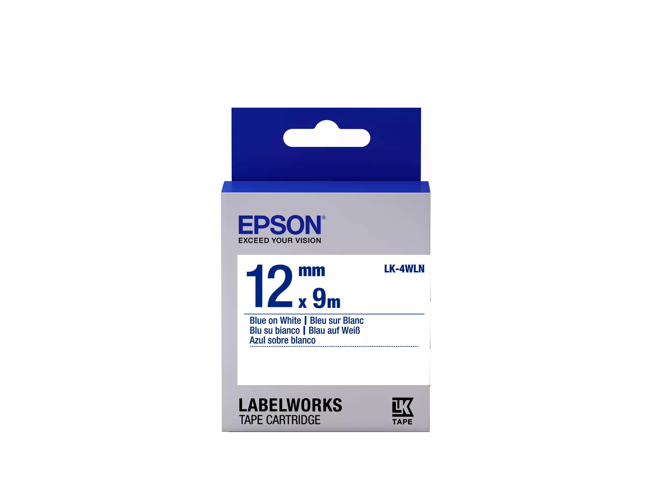Epson LK-4WLN C53S654022 12mm x 9m, modrá tlač / biely podklad, originálna páska