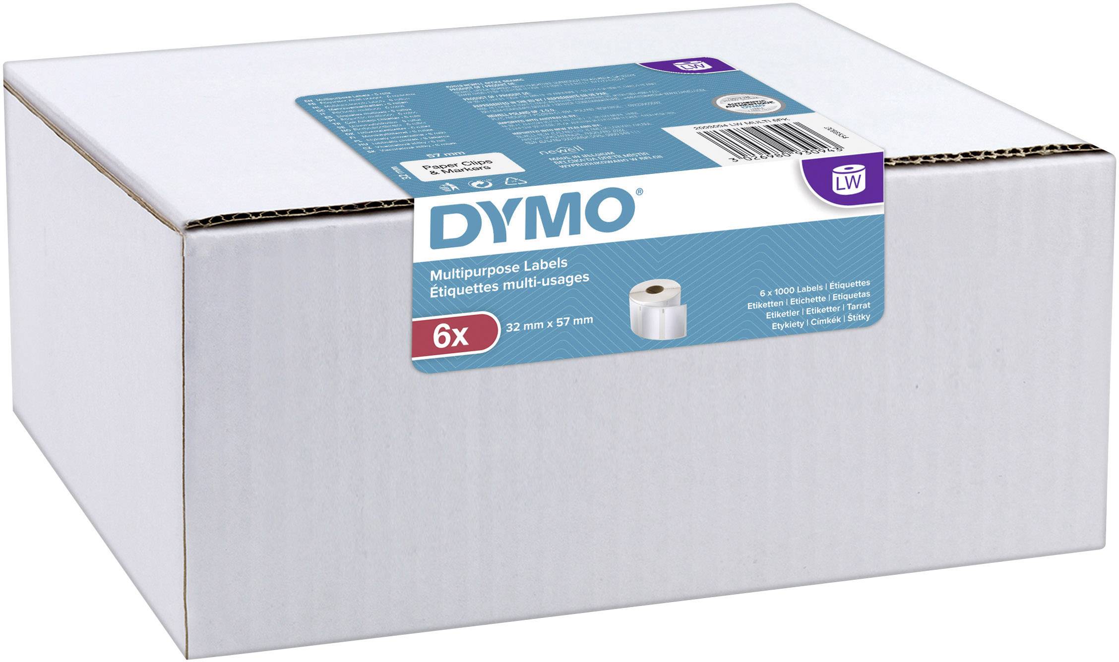 Dymo 11354, 2093094, 32mm x 57mm originální papírové štítky, 6ks