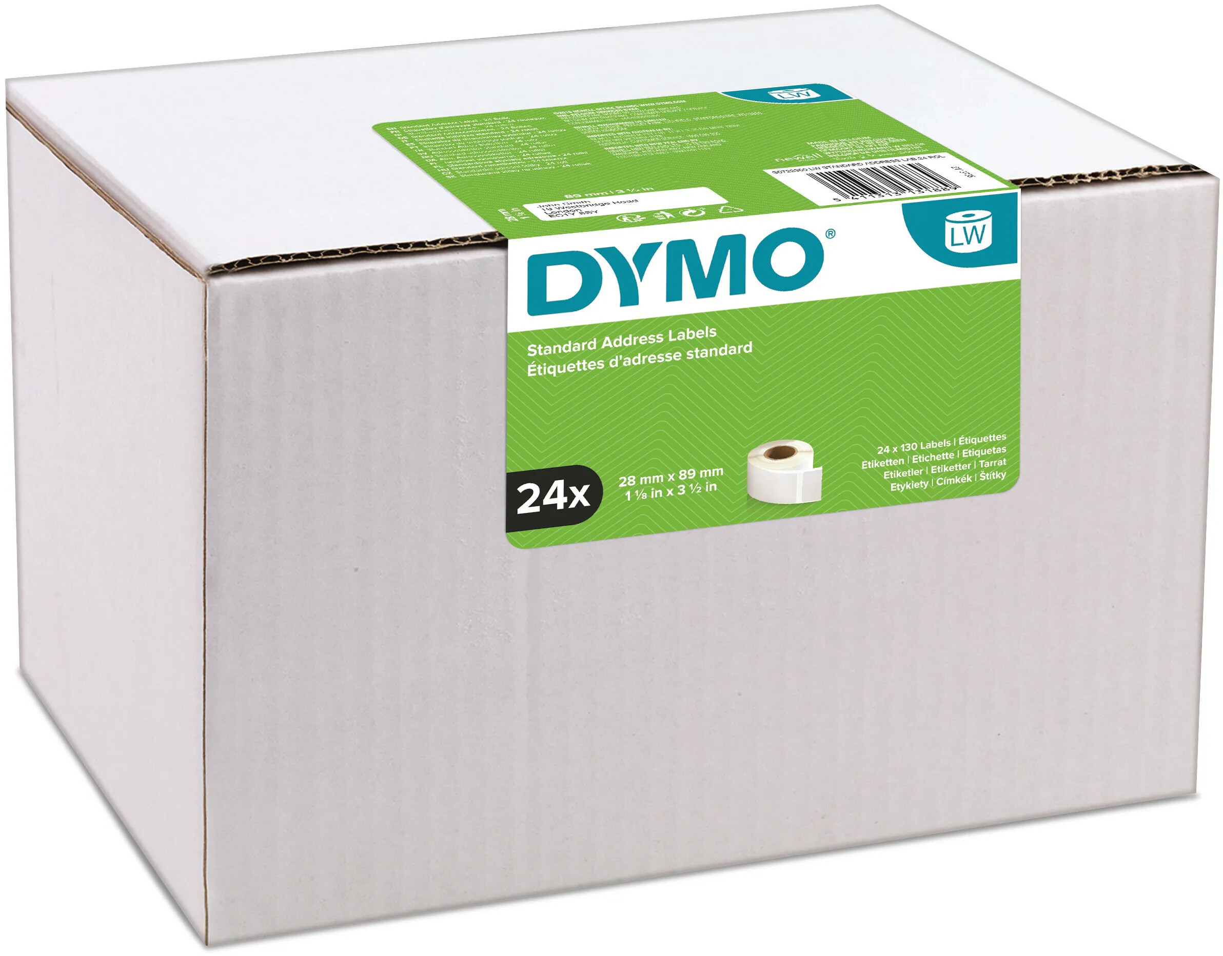 Dymo S0722360 papírové štítky 89mm x 28mm, bílé, adresní, 24 x 130 ks