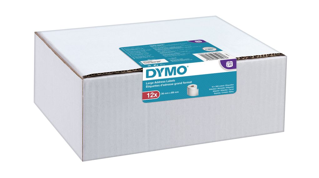 Dymo 99012, 2093093, 36mm x 89mm, papírové originální štítky, 12ks