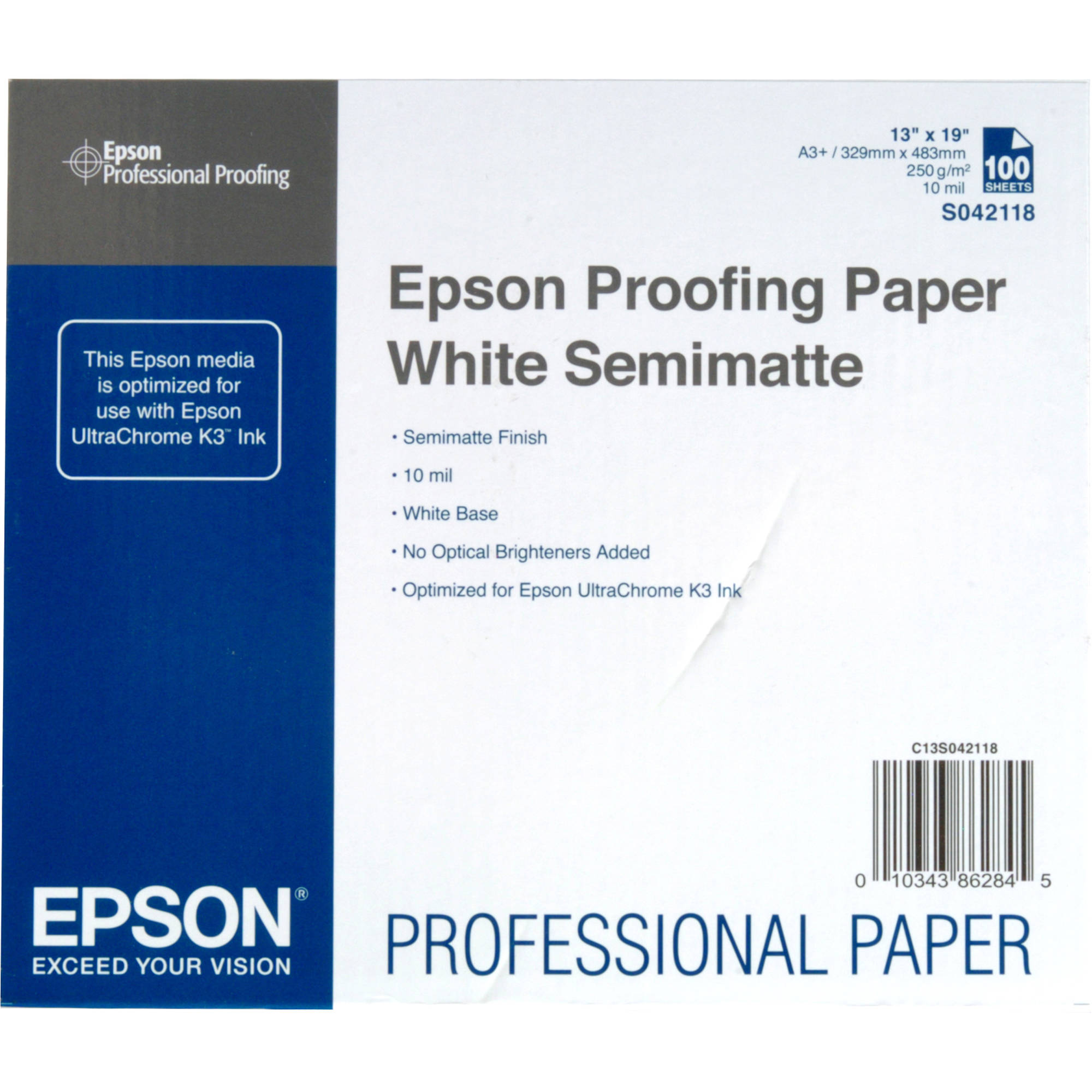 Epson S042118 Proofing Paper White Semimatte, foto papír, pololesklý, bílý, A3+, 250 Ám, 100 ks, S0