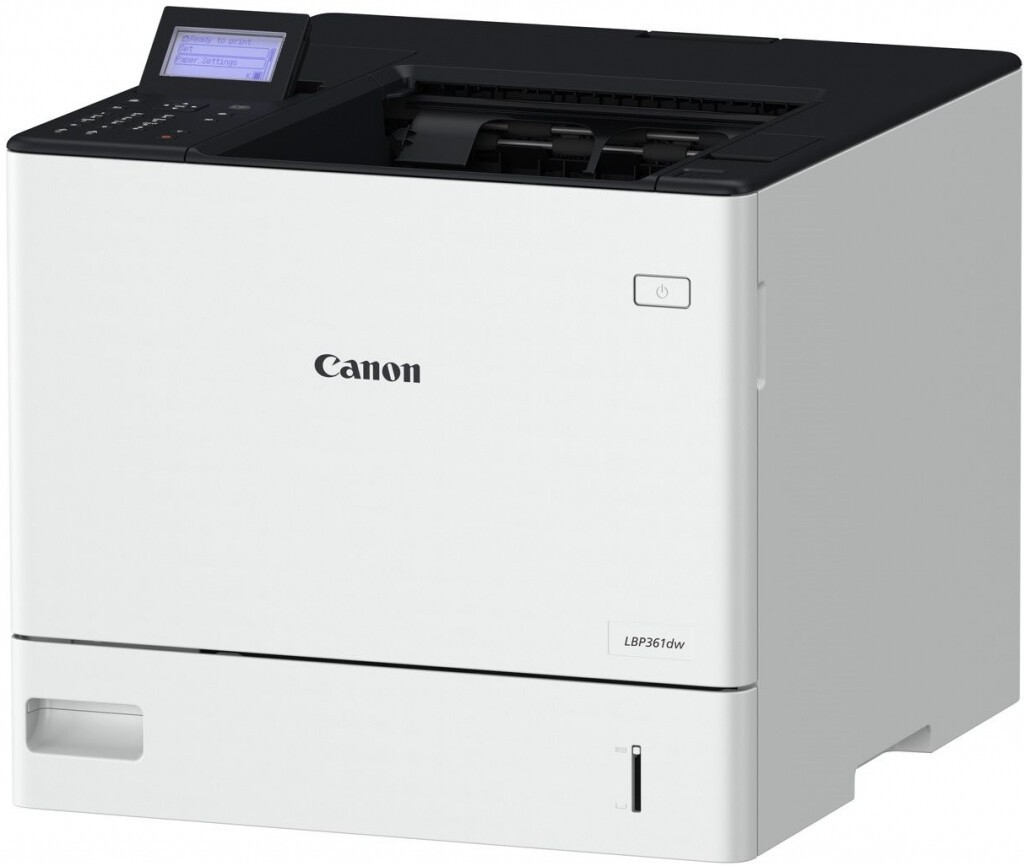 Canon i-SENSYS LBP361dw 5644C008 laserová tlačiareň.
Bez problémov vkladajte rôzne typy médií a vytvárajte veľké objemy dokumentov pomocou doplnkových zásobníkov papiera s maximálnou kapacitou 4 300 listov.
*Laserová tlačiareň
* Čiernobiela tlač laserovým lúčom
* Displej LCD s 5 riadkami, 5 indikátorov LED (Online, Ready, Message, Job a Energy saver), tlačidlá, číselná klávesnica s 10 tlačidlami
Formát tlačiarne: A4
Rozlíšenie [DPI]: Až 1 200 × 1 200 dpi
Rýchlosť čiernej tlače [str/min]: 61 str./min
Tlač prvej strany [sec]: Čiernobiely režim: pribl.
Max.
Pamäť: 2 GB
Obojstranná tlač: automatická
Kapacita zásobníka [str]:
Vstup papiera (štandardne):
*Zásobník na 550 listov
*Viacúčelový zásobník s kapacitou 100 listov
Výstup papiera:
*Na 500 listov
Rozhranie: USB 2.0 Hi-Speed, 10BASE-T/100BASE-TX/1000Base-T, Wi-Fi – 802.11b/g/n, bezdrôtové priame pripojenie
Tlačové jazyky: UFRII (Ultra Fast Rendering), PCL5e4, PCL6, Adobe® PostScript3
Kapacita štartovacieho tonera [str]: 11 500 strán
Skener: Nie je k dispozícii
Fax: Nie je k dispozícii

Spotreba [W]: Pri prevádzke: pribl.
Spotreba StandBy [W]: Pohotovostný režim: približne 13,69 W alebo menej
Hlučnosť [dB]: Pri prevádzke: 55 dB alebo menej
Rozmery (Š × H × V): 430 mm × 464 mm × 370 mm
Hmotnosť [kg]: Pribl.
Podporované operačné systémy: Windows 11 / Windows 10 / Windows 8.1 / Server 2022 / Server 2019 / Server 2016 / Server 2012R2 / Server 2012 / Mac OS X verzia 10.12 a vyššie, Linux

Záruka: 24 mesiacov 
!