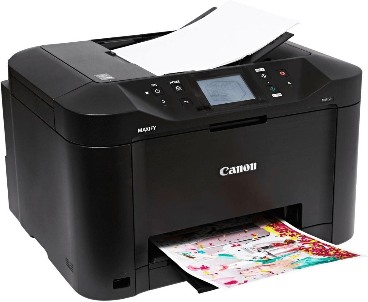 Canon MAXIFY MB5150 0960C009 atramentová multifunkcia.
Výhody:
*Vysoká produktivita: 24 obr./min čiernobielo, 15,5 obr./min farebne
*Bezdrôtová tlač zo smartfónov a tabletov
*Pripojenie ku cloudu: skenovanie do cloudu alebo e-mailu
*Vysoká výťažnosť atramentov: 2 500 strán čiernobielo / 1 500 strán farebne
*Vysoká kapacita 250 listov a duplexný automatický podávač dokumentov na 50 listov


Tlač:
Rýchlosť tlače : 24,0 obr./min čiernobielo A4; 15,5 obr./min farebne A4
Doba do výstupu prvej strany: Čiernobielo: 6 s (pripravené) / 10 s (režim spánku); Farebne: 7 s (pripravené) / 12 s (režim spánku)
Technológia tlače: Atramentová technológia, tlačová hlava FINE
Maximálne rozlíšenie tlače: 600 × 1 200 dpi
Okraje tlače (minimálne): Horný: 3 mm, dolný: 5 mm, ľavý a pravý: 3,4 mm
Obojstranná tlač: Automatická (bežný papier A4, Letter)

Skenovanie:
Typ skenera: Plochý, automatický podávač dokumentov
Technológia skenera: 2× farebný skener CIS
Rozlíšenie skenera (optické): Až 1 200 × 1 200 dpi
Obojstranné skenovanie: K dispozícii (jednoprůchodové)
Rýchlosť skenovania (podávač ADF) približne.: Obojstranne 23 obr./min farebne; Obojstranne 23 obr./min čiernobielo
Maximálna veľkosť dokumentu: Sklo skenera: A4, Letter (216 × 297 mm)Automatický podávač dokumentov: A4, Letter, Legal
Hĺbka skenovania (Vstup / výstup): Farebne: 48 bitov / 24 bitov; Stupne šedej: 16 bitov / 8 bitov
Skenovacie funkcie: Skenovanie do e-mailu, skenovanie do sieťového priečinka, skenovanie do cloudu, skenovanie na zariadenie USB

Kopírovanie:
Rýchlosť kopírovania (približne): Farebne, z podávača ADF: 11,5 obr./min; Čiernobielo, z podávača ADF: 22,0 obr./min
Viacnásobné kopírovanie: Až 99 strán
Zmenšenie / zväčšenie: 25 až 400 %, prispôsobenie veľkosti stránky
Nastavenie kvality kopírovania: Štandardná, vysoká
Funkcie kopírovania: Vymazanie rámčeka, kompletovanie, 2 na 1, 4 na 1

FAX:
Typ faxu: Super G3 / farebný
Rozlíšenie faxu: Čiernobiely režim: až 300 × 300 dpi; Farebný režim: 200 x 200 dpi
Rýchlosť faxovania: Čiernobiely režim: približne 3 s (33,6 kb/s); Farebný režim: približ.
Pamäť faxu: Až 250 strán

Farby a výťažnosť
Atramentové kazety XL:
PGI-2500XL BK (2 500 strán)
PGI-2500XL C (1 755 strán)
PGI-2500XL M (1 295 strán)
PGI-2500XL Y (1 520 strán)

Pripojenie:
Káblové