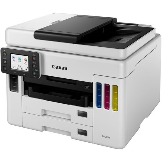 Canon MAXIFY GX7040 4471C009 atramentová multifunkcia.
S úplne spoľahlivými veľkoobjemovými tlačiarňami MegaTank môžete vytvárať dokumenty podnikovej kvality, pričom vás čaká priemerná úspora 85 % z celkových nákladov na vlastníctvo v porovnaní s 10 najlepšie hodnotenými laserovými a atramentovými tlačiarňami.
* Tlač, kopírovanie, skenovanie a faxovanie s duplexným automatickým podávačom dokumentov a sietí Wi-Fi a Ethernet
* Tlačiareň s doplniteľnými zásobníkmi atramentu
* Výklopná farebná dotyková obrazovka LCD s uhlopriečkou 6,9 cm
*2 tlačové hlavy FINE (čierna a farebná)
*Tlačiareň s doplniteľnými zásobníkmi atramentu
Formát tlačiarne: A4
Rozlíšenie [DPI]: Až 600 × 1 200 dpi
Rýchlosť čiernej tlače: 24,0 obr./min
Rýchlosť farebnej tlače: 15,5 obr./min
Tlač prvej strany [sec.]: Pribl.
Max.
Obojstranná tlač: Automatická obojstranná tlač (A4, A5, B5, Letter – bežný papier)
Automatický podávač pre skenovanie: Duplexný automatický podávač dokumentov na 50 listov (Jednopriechodové obojstranné skenovanie)
Kapacita zásobníka [str.]:
Maximálna vstupná kapacita papiera
*Zadný zásobník: max.
*Kazeta 1: Max.
*Kazeta 2: Max.
*Automatický podávač ADF: A4, LTR: 50, LGL: 10
Rozhranie:
*USB 2.0 Hi-Speed (Port B)
*Ethernet: 10/100 Mb/s (automatické prepínanie)
*Wi-Fi IEEE802.11 b/g/n p
*Zabezpečenie siete Wi-Fi: WPA-PSK, WPA2-PSK, WEP, heslo pre správu
*Frekvenčné pásmo bezdrôtovej siete LAN: 2,4 GHz, 5 GHz
Skener:
*Typ skenera: Plochý farebný skener CIS (automatický podávač ADF / doska)
*Rozlíšenie skenera (optické): 1 200 × 1 200 dpi
Fax: Super G3 / farebný
Spotreba [W]:
*Vypnuté: pribl.
*Pohotovostný režim (pri pripojení k počítaču cez USB): pribl.
*Pohotovostný režim (pripojené všetky porty): pribl.
*Doba do prechodu do pohotovostného režimu: 5 minút
*Kopírovanie: pribl.
Hlučnosť [dB]: pribl.
Rozmery (Š × H × V): pribl.
Hmotnosť [kg]: pribl.
Podporované operačné systémy: Windows 10, Windows 8.1, Windows 7 SP1
Funkčnosť je možné zaručiť iba na počítači s predinštalovaným operačným systémom Windows 7 alebo novším.
Iba ovládač a asistenčný nástroj pre tlačiarne IJ: Windows Server 2008 R2 SP1, Windows Server 2012 R2, Windows Server 2016, Windows Server 2019
Monitor: rozlíšenie XGA 1 024 × 768 alebo vyššie
Mac: OS X 10.12.6 až macOS 10.15
Chrome OS
Mobilné operačné systémy: iOS, Android
Záruka: 24 mes. 
!