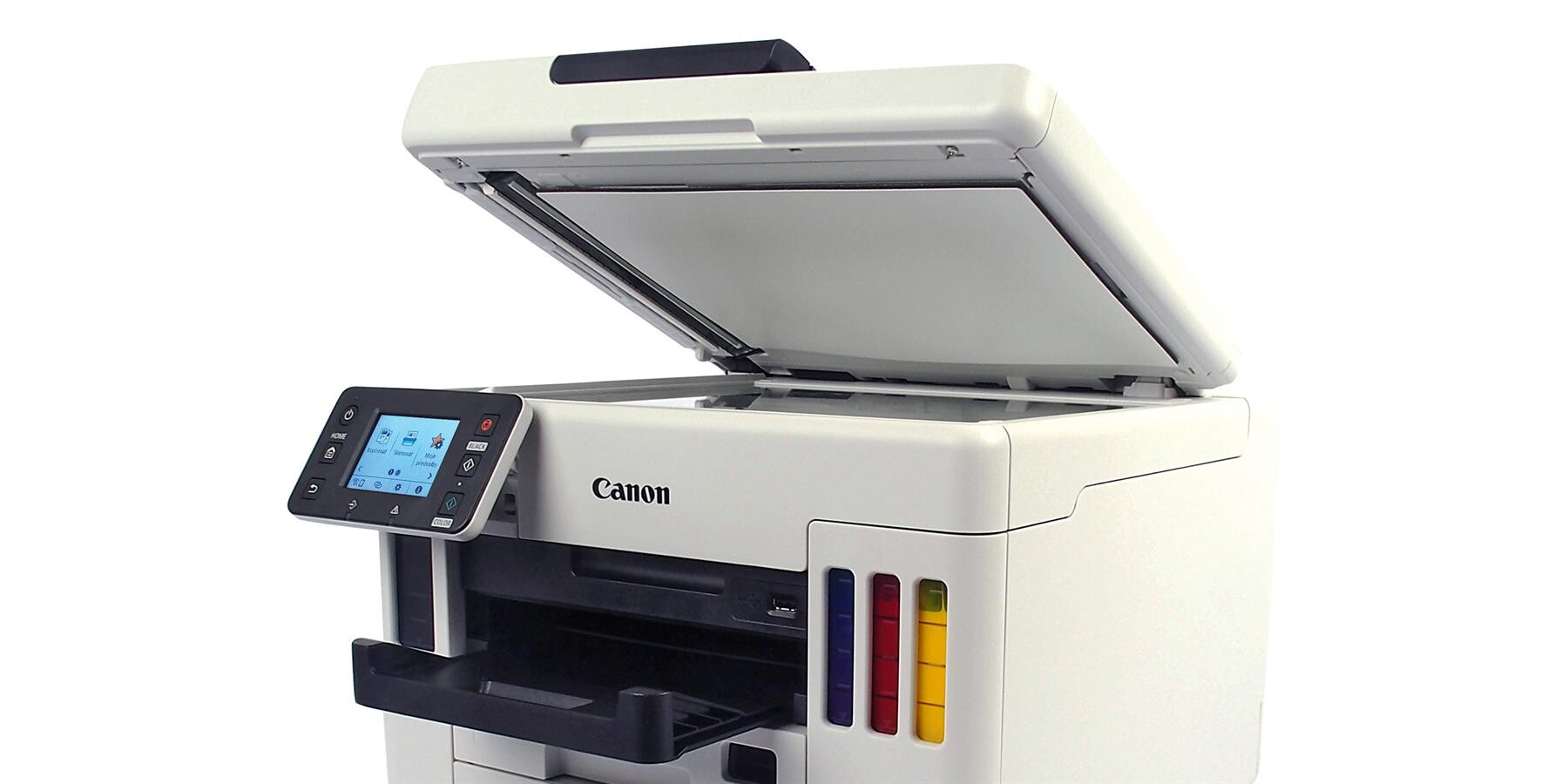 Canon MAXIFY GX7040 4471C009 atramentová multifunkcia.
S úplne spoľahlivými veľkoobjemovými tlačiarňami MegaTank môžete vytvárať dokumenty podnikovej kvality, pričom vás čaká priemerná úspora 85 % z celkových nákladov na vlastníctvo v porovnaní s 10 najlepšie hodnotenými laserovými a atramentovými tlačiarňami.
* Tlač, kopírovanie, skenovanie a faxovanie s duplexným automatickým podávačom dokumentov a sietí Wi-Fi a Ethernet
* Tlačiareň s doplniteľnými zásobníkmi atramentu
* Výklopná farebná dotyková obrazovka LCD s uhlopriečkou 6,9 cm
*2 tlačové hlavy FINE (čierna a farebná)
*Tlačiareň s doplniteľnými zásobníkmi atramentu
Formát tlačiarne: A4
Rozlíšenie [DPI]: Až 600 × 1 200 dpi
Rýchlosť čiernej tlače: 24,0 obr./min
Rýchlosť farebnej tlače: 15,5 obr./min
Tlač prvej strany [sec.]: Pribl.
Max.
Obojstranná tlač: Automatická obojstranná tlač (A4, A5, B5, Letter – bežný papier)
Automatický podávač pre skenovanie: Duplexný automatický podávač dokumentov na 50 listov (Jednopriechodové obojstranné skenovanie)
Kapacita zásobníka [str.]:
Maximálna vstupná kapacita papiera
*Zadný zásobník: max.
*Kazeta 1: Max.
*Kazeta 2: Max.
*Automatický podávač ADF: A4, LTR: 50, LGL: 10
Rozhranie:
*USB 2.0 Hi-Speed (Port B)
*Ethernet: 10/100 Mb/s (automatické prepínanie)
*Wi-Fi IEEE802.11 b/g/n p
*Zabezpečenie siete Wi-Fi: WPA-PSK, WPA2-PSK, WEP, heslo pre správu
*Frekvenčné pásmo bezdrôtovej siete LAN: 2,4 GHz, 5 GHz
Skener:
*Typ skenera: Plochý farebný skener CIS (automatický podávač ADF / doska)
*Rozlíšenie skenera (optické): 1 200 × 1 200 dpi
Fax: Super G3 / farebný
Spotreba [W]:
*Vypnuté: pribl.
*Pohotovostný režim (pri pripojení k počítaču cez USB): pribl.
*Pohotovostný režim (pripojené všetky porty): pribl.
*Doba do prechodu do pohotovostného režimu: 5 minút
*Kopírovanie: pribl.
Hlučnosť [dB]: pribl.
Rozmery (Š × H × V): pribl.
Hmotnosť [kg]: pribl.
Podporované operačné systémy: Windows 10, Windows 8.1, Windows 7 SP1
Funkčnosť je možné zaručiť iba na počítači s predinštalovaným operačným systémom Windows 7 alebo novším.
Iba ovládač a asistenčný nástroj pre tlačiarne IJ: Windows Server 2008 R2 SP1, Windows Server 2012 R2, Windows Server 2016, Windows Server 2019
Monitor: rozlíšenie XGA 1 024 × 768 alebo vyššie
Mac: OS X 10.12.6 až macOS 10.15
Chrome OS
Mobilné operačné systémy: iOS, Android
Záruka: 24 mes. 
!