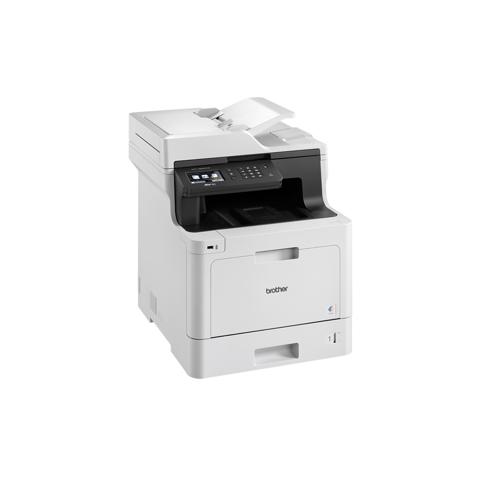 Brother MFC-L8690CDW MFCL8690CDWYJ1 laserová multifunkcia.
General

 Printer type: Colour
 Function: Print, Copy and Scan, Fax
 Display: Colour touchscreen
 Display size: 9.3cm
 Laser classification: Class 1 laser product (IEC 60825-1:2007)
 Max paper size: A4
 Memory: 512MB
 Processor: 800MHz – Sub: 133Mhz
 Technology: Laser
Brother Apps

 A3 Half Fold Copy and Scan: Yes
 Creative Center: Yes
 Easy Scan to Email: Yes
 Enlarge Text Copy: Yes
 Fax Forward to Cloud: Yes
 Folding Notes: Yes
 Note Scan: Yes
 Office Doc Creator: Yes
 Outline and Copy: Yes
 Outline and Scan: Yes
 Scan to Mobile: Yes
 Scan to Searchable PDF: Yes
Connectivity

 Connectivity: Wired Network, Wireless
 Local interface: Hi-Speed USB 2.0 & USB Host for an external card reader
 Wi-Fi Direct: Print wirelessly without having to go through a wireless access point (both automatic and manual methods supported)
 Wired network interface: Ethernet 10Base-T/100Base-TX/1000Base-T
 Wireless network interface: IEEE 802.11b/g/n
Mobile connectivity

 Supported: AirPrint, Android Print Service Plugin, Google Cloud Print 2.0, iPrint&Scan, Mopria, Wi-Fi Direct™
Copying

 2-sided copy: Yes
 Resolution: Up to 1,200 x 600dpi
 Speed: Up to 31cpm (copies per minute) colour & mono
 Enlargement / reduction ratio: Reduce or Increase document sizes from 25% to 400% in 1% increments
 N in 1: Yes
Dimensions & weights

 With carton: 663 x 542 x 654mm
 With carton: 33.7 kg
 Without carton: 435 x 526 x 539mm
 Weight: 27.9 kg
Environmental

 Blue Angel environmental accreditation: Yes
 Energy Star environmental accreditation: Yes
 Nordic Swan environmental accreditation: Yes
 Power consumption (Watts): Printing - 580W, ready - 70W, sleep – 10W, deep sleep – 1.4W, power down - 0.03W
 Sound power: Printing – 6.56BA, quiet mode printing – 6BA, ready – Inaudible
 Sound pressure: Printing – 49dbA, quiet mode printing – 44dbA, ready – Inaudible
 Typical electrical consumption: 1.9kWh/Week
Faxing

 Automatic 2 sided faxing: Yes
 Fax modem: 33,600 kbps
 Internet fax: Optional Download
 PC Fax: Yes
In the box

 Contents: Supplies, Power supply cord, Fax Line Cord, Product safety guide, Windows® Software disc, Warranty card, Quick setup guide
Media specifications

 Types and sizes: Standard & Optional Trays – plain, recycled, coloured and letterhead (between 60 - 105g/m2) Multi Purpose Tray - plain, recycled, bond, coloured, letterhead and glossy paper (between 60 -163g/m2) 2-sided Print - plain, recycled, coloured, letterhead and glossy paper (between 60 - 105g/m2) Automatic Document Feeder - Plain & recycled paper (between 64 - 90g/m2)
 Weights: Standard Tray - A4, Letter, A5, A5(Long Edge), A6, Executive, Legal, Folio, Mexico Legal Multi Purpose Tray- Width: 76.2mm to 215.9mm x Length: 127mm to 355.6mm Automatic Document Feeder - Width: 105mm to 215.9mm x Length: 147.3mm to 355.6mm 2-sided Print – A4
Network

 Secure print: Yes
 Wi-Fi Direct™: Yes
 Wired network: Ethernet 10Base-T/100Base-TX/1000Base-T
 Wired network security: SMTP-AUTH, SSL/TLS (IPPS, HTTPS, SMTP), SNMP v3 802.1x (EAP-MD5, EAP-FAST, PEAP, EAP-TLS, EAP-TTLS), Kerberos, IPSec
 Wireless network: IEEE 802.11b/g/n
 Wireless network security: WEP 64/128 bit, WPA-PSK (TKIP/AES), WPA2-PSK (TKIP/AES) APOP, SMTP-AUTH, SSL/TLS (IPPS, HTTPS, SMTP, POP3, IMAP4), SNMP v3, Kerberos, IPsec, 802.1x (LEAP, EAP-FAST, PEAP, EAP-TLS, EAPTTLS)
Operating systems & software

 Supported: Windows 10® (32 & 64 bit editions) Windows 8® (32 & 64 bit editions) Windows 7® (32 & 64 bit editions) Windows® Server 2016, 2012, 2012R2 & 2008R2 Windows® Server 2008 (32 & 64 bit editions)* *Windows® Server supports network printing only Mac: OS v10.10.5, v10.11.x, v10.12 or greater Linux CUPS, LPD/LPRng (x86/x64 environment)
Paper handling

 Paper input: Standard Tray - Up to 250 sheets, Multi Purpose Tray - Up to 50 sheets, ADF (Automatic Document Feeder) - Up to 50 sheets
 Paper output: Face Down - 150 sheets Face Up (Straight Paper Path) - 1 sheets
Printing

 Resolution: 2,400dpi (2,400 x 600dpi), 600 x 600dpi
 A4 standard colour print speed: 31 pages per minute
 A4 standard mono print speed: 31 pages per minute
 Automatic 2 sided print: Yes
 First print out time: Less than 15 seconds
 Recommended monthly volume: Up to 3,000 pages
Scanning

 2-Sided scan: Yes
 Resolution: Up to 1,200 x 2,400dpi (from flatbed), 1,200 x 600dpi (from ADF), 19,200 x 19,200dpi (Enhanced)
 Speed: 28ppm/56ipm colour & mono
 Scanner type: Dual CIS
Security features

 802.1x: Yes
 Secure function lock v3: Yes
 Secure print: Yes
 Setting lock: Yes
Solutions

 Supported: AirPrint, Android Print Service Plugin, b-guard, Box, Brother Apps, BSI, Dropbox, Evernote, Facebok, Flikr, Google Cloud Print, Google Drive, iPrint&Scan, ISIS, Managed Print Services, Mopria, OneDrive, OneNote
Supplies and accessories

 Accessories: Optional Lower Tray- LT-330CL- Up to 250 Sheets.
 Supplies: Inbox Ton