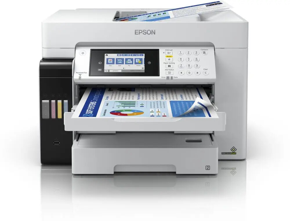 Epson EcoTank L15180 C11CH71406 inkoustová multifunkce.

Tato rychlá multifunkční tiskárna A3 s bohatou nabídkou funkcí nabízí bezproblémový tisk a mimořádně nízké celkové náklady na vlastnictví.

Toto snadno použitelné zařízení EcoTank Pro Wi-Fi umožňuje tisknout, skenovat, kopírovat a faxovat dokumenty s výjimečně nízkými náklady na tisk a nízkou spotřebou energie díky technologii Heat-Free.

* Tisk, Skener, Kopírka, Fax
* Tisková hlava PrecisionCore™


Formát tiskárny:  A3
Formáty papíru:  A4 (21.0x29,7 cm), Legal, A5 (14,8x21,0 cm), A6 (10,5x14,8 cm), B6 (12,5x17,6 cm), B5 (17,6x25,7 cm), No.
Rozlišení [DPI]:  4.800 x 1.200 dpi
Rychlost tisku [str./min.]:  25 Str./min Černobíle, 25 Str./min Colour
Tisk první strany [sec.]:  Černobíle 5,5 s, Colour 5,5 s, According to IEEE/ISO 17629
Max.

Oboustranný tisk:  Ano (A4/A3, obyčejný papír)

Automatický podavač pro skenování:  ano

Kapacita zásobníku [str.]: 

*Automatický podavač dokumentů: 50 Stran
*Kapacita výstupního zásobníku: 125 Listů
*Kapacita zásobníku papíru: 250 Listů Standardní, 550 Listů max.

Rozhraní: 

Vysokorychlostní rozhraní USB – kompatibilní s USB 2.0, Ethernetové rozhraní (100 Base-TX / 10 Base-T), bezdrátová síť LAN IEEE 802.11a/b/g/n/ac (WiFi 5), Wi-Fi Direct, Hostitel USB

Tiskové jazyky:  PCL5e, PCL6

Skener: 

*Double-sided scanning: Ano
*Rychlost jednostranného skenování (A4 černobíle): 26 ipm with ADF scan
*Rychlost oboustranného skenování (A4 černobíle): 11,5 ipm with ADF scan
*Rychlost jednostranného skenování (A4 barevně): 9 ipm with ADF scan
*Rychlost oboustranného skenování (A4 barevně): 6 ipm with ADF scan
*Skenovací rozlišení: 1.200 dpi (horizontálně x vertikálně)
*Optické rozlišení (ADF): 1.200 dpi (horizontálně x vertikálně)
*Výstupní formáty: BMP, JPEG, TIFF, multi-TIFF, PDF, PNG
*Typ skeneru: Contact image sensor (CIS)

Fax:  až 33,6 kb/s / přibl.

Spotřeba [W]:  19 W (samostatné kopírování, vzor ISO/IEC 24712), 0,7 W (úsporný režim), 9,7 W Připraveno, 0,2 W (vypnutí), TEC 0,13 kWh/week
Hlučnost [dB]:  6,7 B (A) podle vzoru ISO 7779 s papírem Epson Premium Glossy Photo Paper / režim Photo RPM - 52 dB (A) podle ISO 9226
Rozměry (šířka x hloubka x výška):  515 x 976 x 521 mm
Hmotnost [kg]:  21,5 kg

Podporované operační systémy:  XenApp 5.0, XenApp 6.0, Citrix XenApp 6.x, Citrix XenApp 7.6 a novější, Citrix XenApp 7.x, Citrix XenApp Version 6.5, Citrix XenApp Version 7.6, Citrix XenDesktop Version 7.6, Linux, Mac OS 10.10.x, Mac OS 10.11, Mac OS 10.2+, Mac OS 10.3+, Mac OS 10.4+, Mac OS 10.4.11 nebo novější (pouze Epson Scan), Mac OS 10.5+, Mac OS 10.5.8 nebo novější, Mac OS 10.5.8 nebo novější (vyžaduje stažení ovladače z webových stránek společnosti Epson), Mac OS 10.5.9, Mac OS 10.6+, Mac OS 10.7.x, Mac OS 10.8.x, Mac OS 10.9.x, Mac OS X, Mac OS X 10.11.x, Mac OS X 10.11.x nebo novější, Mac OS X 10.12, Mac OS X 10.12.x, Mac OS X 10.13.x, Mac OS X 10.6.8, Mac OS X 10.6.8 or later, Windows 10 (32/64 bit), Windows 7 (32/64 bit), Windows 8 (32/64bitová verze), Windows 8.1 (32/64 bit), Windows Server 2008 R2, Windows Server 2012 R2, Windows Server 2016, Windows Vista (32/64bitová verze), Windows XP Professional x64 Edition SP2 or later, Windows XP SP3 or later (32-bit), Windows Server 2003 R2, spectextoptionoperatingsystemswin2003ii2, Verze Windows XP Professional x64, iOS 5.0+, iOS 6.0+, iOS 7

Obsah balení: 1 kompletní sada inkoustu (BK – 127 ml, CMY – 70 ml), Ovladače a pomocné programy (CD), Instalační/bezpečnostní příručka, Hlavní zařízení, napájecí kabel, Úvodní příručka, Záruční dokument

Záruka: 24 měsíců

  
!

Chcete ZDARMA prodloužit záruku na 3 roky?