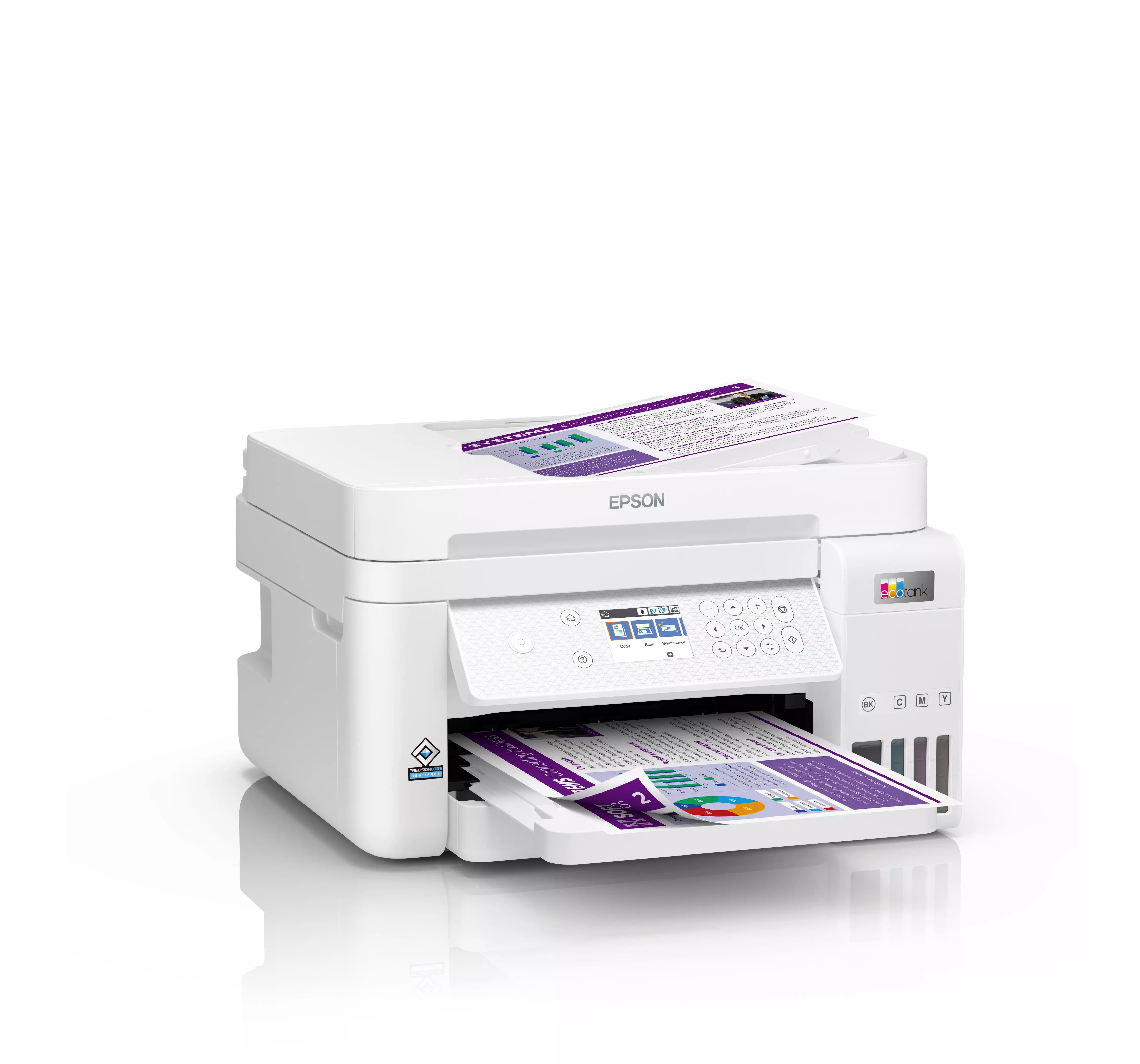 Epson EcoTank L6276 C11CJ61406 atramentová multifunkcia.
Vychutnajte si obojstrannú tlač pri mimoriadne nízkych nákladoch s touto rýchlou multifunkčnou atramentovou tlačiarňou, ktorá je ideálna pre aktívne domácnosti a malé kancelárie.
Ušetrite až 90 % nákladov na tlač s tlačiarňami EcoTank od spoločnosti Epson bez atramentových kaziet.

* Tlačová hlava PrecisionCore
* Pigment black and Dye colour Inks
* Tlačiareň, skener, kopírka
Formát tlačiarne: A4
Rozlíšenie [DPI]: 4.800 x 1.200 dpi
Rýchlosť čiernej tlače [str./min.]: 15,5 Str./min ISO/IEC 24734
Rýchlosť farebnej tlače [str./min.]: 8,5 Str./min ISO/IEC 24734
Obojstranná tlač: Automatická obojstranná tlač
Automatický podávač pre skenovanie: áno
Kapacita zásobníka [str.]:
* Automatický podávač dokumentov: 30 Strán
*Kapacita výstupného zásobníka: 30 Listov
*Kapacita zásobníka papiera: 250 Listov Štandardné
Rozhranie: Wi-Fi, USB, Ethernet, Wi-Fi Direct
Skener:
*Rýchlosť jednostranného skenovania (A4 čiernobielo): 200 dpi; 5 ipm with ADF scan 12 sek.
*Rýchlosť jednostranného skenovania (A4 farebne): 200 dpi; 5 ipm with ADF scan 27 sek.
*Skenovacie rozlíšenie: 1.200 dpi x 2.400 dpi (horizontálne x vertikálne)
*Optické rozlíšenie (ADF): 1.200 dpi x 2.400 dpi (horizontálne x vertikálne)
*Výstupné formáty: BMP, JPEG, PICT, TIFF, multi-TIFF, PDF, PNG
*Typ skenera: Contact image sensor (CIS)
*Optické rozlíšenie: 1.200 dpi x 2.400 dpi (horizontálne x vertikálne)
Fax: nie
Spotreba [W]: 12 W (samostatné kopírovanie, vzor ISO/IEC 24712), 0,9 W (úsporný režim), 5,3 W Pripravené, 0,2 W (vypnutie)
Rozmery: 375 x 347 x 231 mm (šírka x hĺbka x výška)
Hmotnosť [kg]: 6,7 kg
Podporované operačné systémy: Mac OS X 10.6.8, Windows 10, Windows 7, Windows 8, Windows 8.1, Windows Server 2008 (32/64-bitová verzia), Windows Server 2008 R2, Windows Server 2012 (64-bit), Windows Server 2012 R2, Windows Server 2016, Windows Vista, Windows XP Professional x64 Edition SP2 alebo later, Windows XP SP3 alebo 32-bit, Windows Server 2003 R2, spectextoptionoperatingsystemswin2003ii2
Obsah balenia: 1 sada atramentu (1 × 127 ml BK, 3 × 70 ml CMY) + Extra Black, Ovládače a pomocné programy (CD), Hlavné zariadenie, napájací kábel, Záručný dokument
Záruka: 24 mesiacov
Bezplatnú predĺženú záruku získate registráciou na webovej stránke spoločnosti Epson. 
!