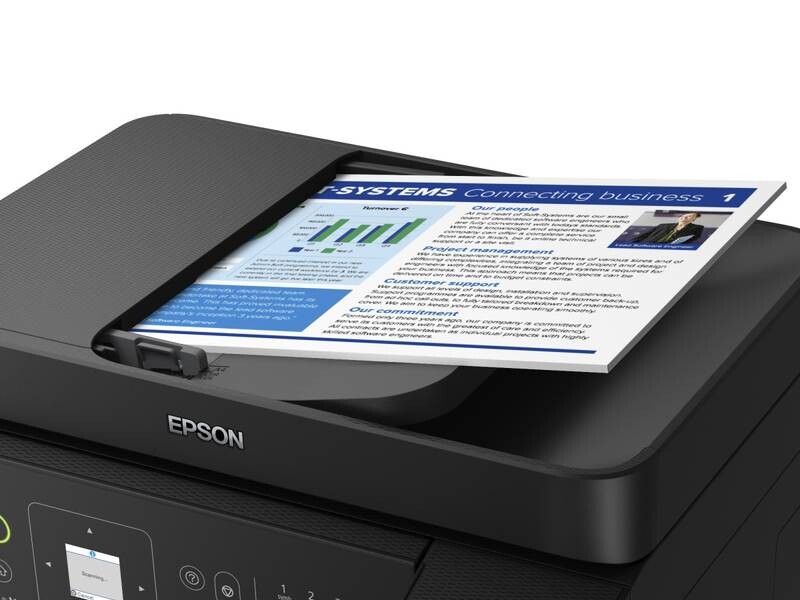 Epson EcoTank L5590 C11CK57403 atramentová multifunkcia.
PRODUKTOVÉ ŠPECIFIKÁCIE

TECHNOLÓGIA
Metóda tlače: Tlačová hlava PrecisionCore™
Min.
Atramentová technológia: Atrament na báze farbív
Tlačové rozlíšenie: 4.800 x 1.200 dpi
TLAČ
Max.
Farby: Čierna, Azúrová, Žltá, Purpurová
SKENOVANIE
Skenovacie rozlíšenie: 1.200 dpi x 2.400 dpi (horizontálne x vertikálne)
Typ skenera: Contact image sensor (CIS)
FAXOVANIE
Rýchle voľby faxových čísel (max.): 100 mená a čísla
Pamäť na stránky: až 100 strán (ITU-T, tabuľka č.
Faxové funkcie: Faxovanie z PC, Automatické opakovanie, Adresár, Rozosielanie faxu, Prijatie prieskumu
SPRACOVANIE PAPIERA/MÉDIÍ
Počet zásobníkov papiera: 1
Formáty papiera: A4 (21.0 x 29,7 cm), A5 (14,8 x 21,0 cm), A6 (10,5 x 14,8 cm), B5, B6, C6 (obálka), DL (obálka), No.
Automatický podávač dokumentov: 30 Strany
Kapacita vstupného zásobníka: 100 Listy Štandardné
Spracovanie médií: Tlač bez okrajov (do veľkosti 10 x 15 cm)
VŠEOBECNÉ INFORMÁCIE
Spotreba energie: 12 W (samostatné kopírovanie, vzor ISO/IEC 24712), 0,9 W (úsporný režim), 7,1 W Pripravené, 0,2W (vypnutie), TEC 0,14 kWh/week
Rozmery výrobku: 375 x 347 x 237 mm (šírka x hĺbka x výška)
Hmotnosť výrobku: 5,2 kg
kompatibilné operačné systémy: Mac OS 10.9.x, Ubuntu 16.04 LTS, Windows 11, Windows 7 (32/64 bit), Windows 8 (32/64 bitová verzia), Windows 8.1 (32/64 bit), Windows Server 2003 R2 x64, Windows Server 2012 R2, Windows Server 2016, Windows Vista (32/64-bitová verzia), Windows XP SP3 alebo later (32-bit), macOS 11 alebo later
Obsiahnutý softvér: Epson Event Manager, Epson Fax Utility, Epson Photo+, Epson ScanSmart WLAN zabezpečenie WEP 64 Bit, WEP 128 Bit, WPA PSK (TKIP), WPA2 PSK (AES), WPA3-SAE (AES)
Tlač z mobilných zariadení a tlač do cloudu: Apple AirPrint, Mopria, Epson Smart Panel App, Epson Creative Print App, Epson Connect (Email Print, Remote Print Driver)
Bezplatnú predĺženú záruku získate registráciou na webovej stránke spoločnosti Epson. 
!