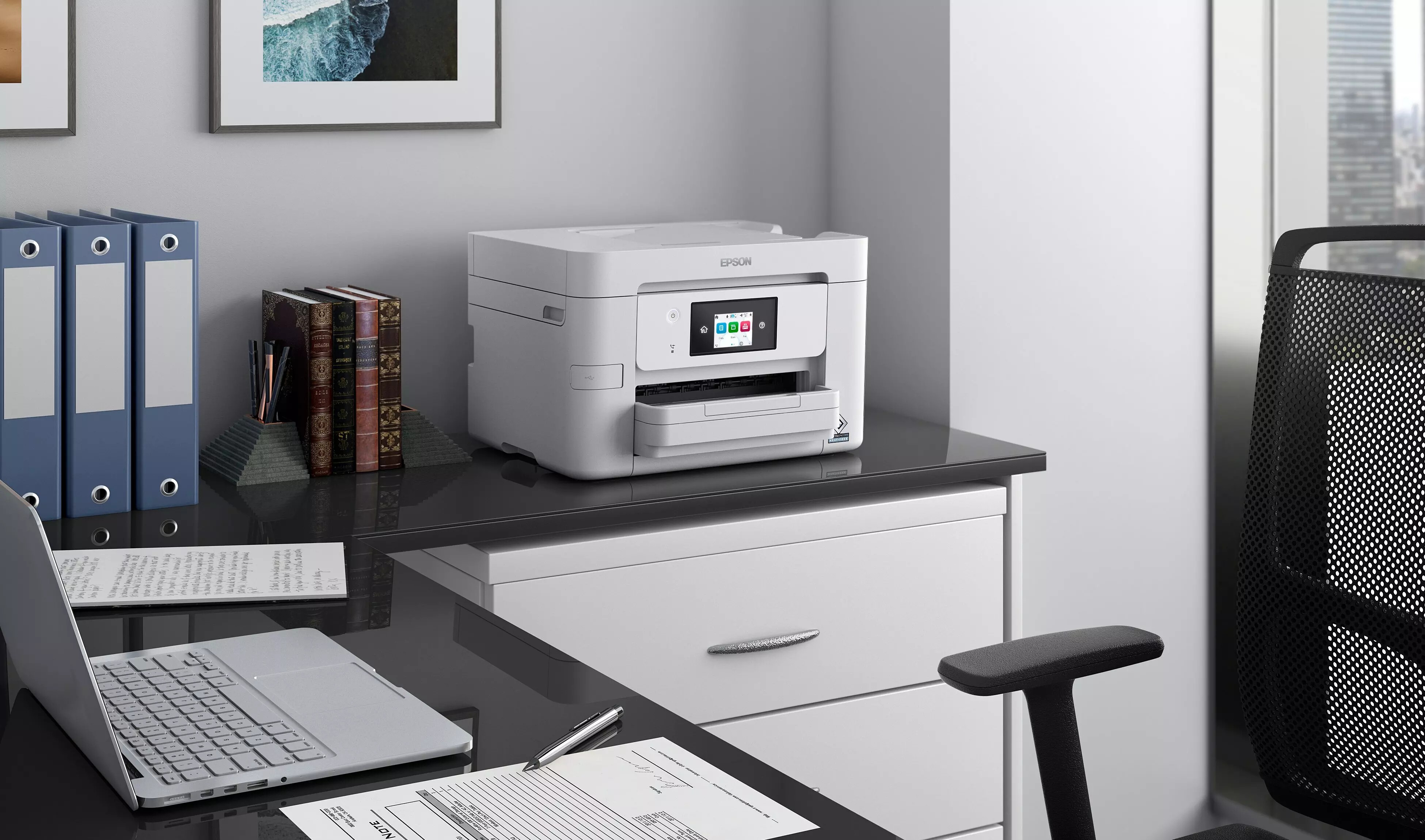 Epson WorkForce Pro WF-M4619DWF C11CK74401 atramentová multifunkcia.
Táto multifunkčná tlačiareň formátu A4 splní požiadavky aj najnáročnejších užívateľov z radov domácich kancelárií a malých firiem.
Vyššia produktivita
Táto efektívna, spoľahlivá a rýchla tlačiareň ponúka obojstrannú tlač formátu A4 rýchlosťou 25 str./min.
Minimalizácia výdavkov
Znížte zásadne náklady vďaka nízkonákladovým atramentovým kazetám.
Flexibilné bezdrôtové riešenia
Tlačiť môžete odkiaľkoľvek z domu alebo kancelárie prostredníctvom pripojenia Wi-Fi.
Technológia
Metóda tlače: Tlačová hlava PrecisionCore™
Konfigurácia trysiek: 800 trysky čierna
Min.
Atramentová technológia: DURABrite™ Ultra
Category: Home Office, Pracovná skupina
Multifunkcia: Tlač, Skenovanie, kópií, Fax
Tlač
Čas do vytlačenia prvej stránky: Čiernobielo 5,5 s
Rýchlosť tlače ISO/IEC 24734: 25 Str./min Čiernobielo
Rýchlosť obojstrannej tlače ISO/IEC: 16 A4 str./min.
Rýchlosť tlače: 36 Str./min Čiernobielo (obyčajný papier)
Tlačové rozlíšenie: 4.800 x 2.400 dpi
Max.
Odporúčaný pracovný cyklus: 250 - 2.000 Stran za mesiac
Farby: Čierna [Pigment]
Tlačiť z: PC, MAC, Network, Mobile Device, PC (drôtové), PC (bezdrôtové), Mobilné zariadenia (WiFi Direct), Mobilné zariadenia (cez USB)
Skener
Rýchlosť jednostranného skenovania (A4 čiernobielo): 9.600 dpi; , 12 ipm so skenovaním ADF
Rýchlosť skenovania: 5 s/str.
Skenovacie rozlíšenie: 1.200 dpi x 2.400 dpi (horizontálne x vertikálne)
Optické rozlíšenie (ADF): 600 dpi x 600 dpi (horizontálne x vertikálne)
Výstupné formáty: BMP, JPEG, TIFF, multi-TIFF, PNG
Typ skenera: Contact image sensor (CIS)
Optické rozlíšenie: 1.200 dpi x 2.400 dpi (horizontálne x vertikálne)
Fax
Typ faxu: Funkcia Walk-up čiernobieleho a farebného faxu
Rýchlosť odosielania faxu: až 33,6 kb/s/pribl.
Spracovanie papiera/médií
Formáty papiera: A4 (21.0 x 29,7 cm), A5 (14,8 x 21,0 cm), Letter, A6 (10,5 x 14,8 cm), B5, C6 (obálka), DL (obálka), No.
Automatický podávač dokumentov: 35
Vhodná gramáž papiera: 64 g/m?
Duplexná tlač: Áno (A4, obyčajný papier)
Kapacita výstupného zásobníka: 80 Listy
Paper Tray Capacity: 250 Listy Štandardné, 250 Listy max.
Počet zásobníkov papiera: 1
Všeobecné informácie
Rozmery výrobku: 425 x 388 x 277 mm (šírka x hĺbka x výška)
Hmotnosť výrobku: 10,1 kg
Rozhranie: Hi-Speed USB - kompatibilný s rozhraním USB 2.0, Ethernetové rozhranie (100 Base-TX / 10 Base-T), bezdrôtová sieť LAN IEEE 802.11 b/g/n (WiFi 4), Wi-Fi Direct, Hostiteľ USB, bezdrôtová sieť LAN IEEE 802.11a/b/g/n/ac (WiFi 5), bezdrôtová sieť LAN a/n (5 GHz)
LCD displej: Farebná, Dotyková obrazovka, Uhlopriečka: 6,9 cm
Záruka: 24 mesiacov 
!