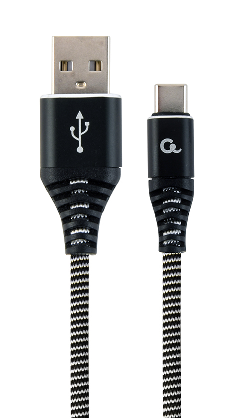 Kabel CABLEXPERT CC-USB2B-AMCM-1M-BW USB 2.0 AM na Type-C kabel (AM/CM), 1m, opletený, černo-bílý, blister, PREMIUM QUALITY,