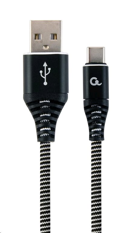 Kabel CABLEXPERT CC-USB2B-AMCM-2M-BW USB 2.0 AM na Type-C kabel (AM/CM), 2m, opletený, černo-bílý, blister, PREMIUM QUALITY