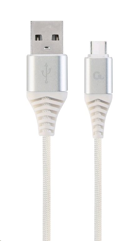 Kabel CABLEXPERT CC-USB2B-AMCM-1M-BW2 USB 2.0 AM na Type-C kabel (AM/CM), 1m, opletený, bílo-strříbrný, blister, PREMIUM QUALITY