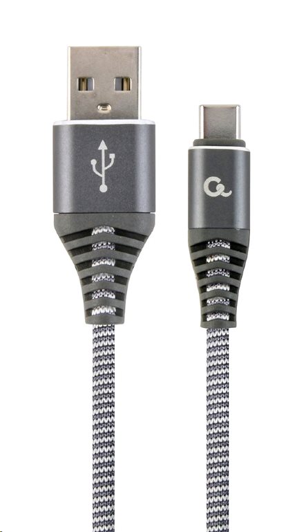 Kabel CABLEXPERT CC-USB2B-AMCM-1M-WB2 USB 2.0 AM na Type-C kabel (AM/CM), 1m, opletený, šedo-bílý, blister, PREMIUM QUALITY