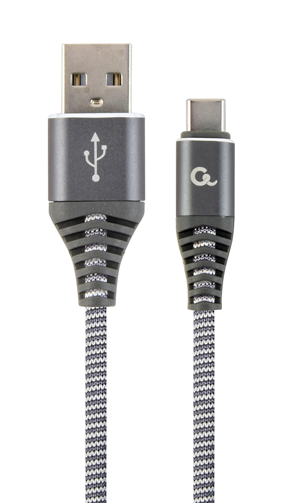 Kabel CABLEXPERT CC-USB2B-AMCM-2M-WB2 USB 2.0 AM na Type-C kabel (AM/CM), 2m, opletený, šedo-bílý, blister, PREMIUM QUALITY