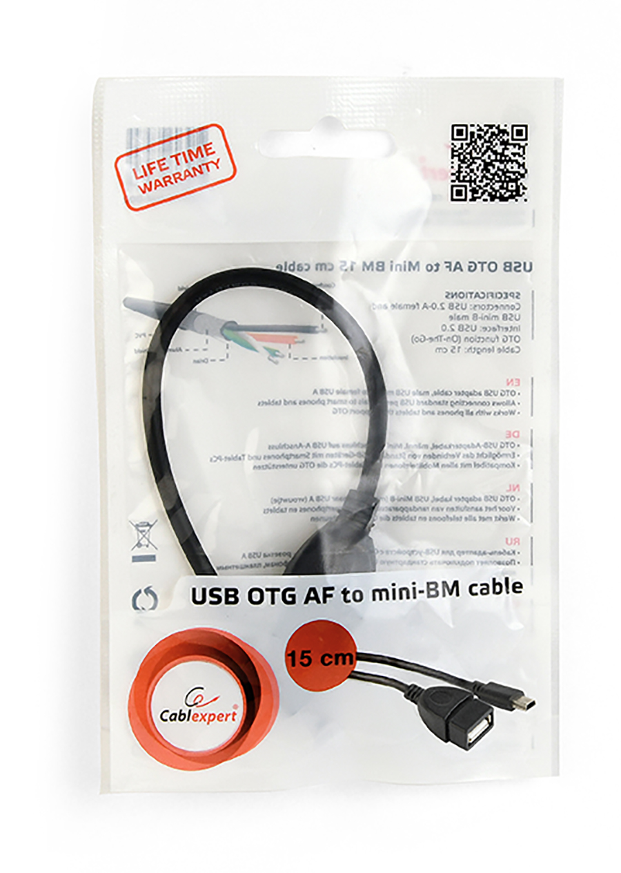 Kabel CABLEXPERT A-OTG-AFBM-002 USB AF/mini BM, OTG, 15cm, pro tablety a smartphone