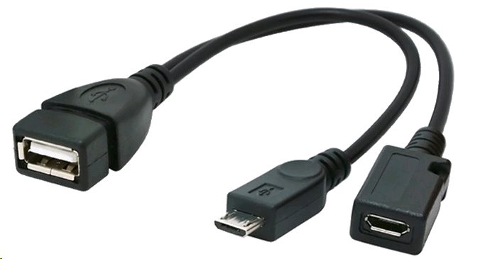 Kabel CABLEXPERT A-OTG-AFBM-04 USB AF/micro BM + micro BF, OTG + dobíjení, 15cm, pro tablety a smartphone