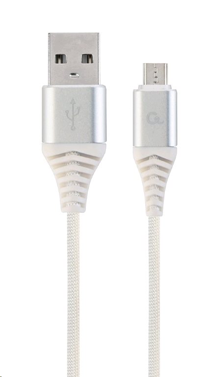 Kabel CABLEXPERT CC-USB2B-AMmBM-1M-BW2 USB 2.0 AM na MicroUSB (AM/BM), 1m, opletený, bílo-stříbrný, blister, PREMIUM QUALITY