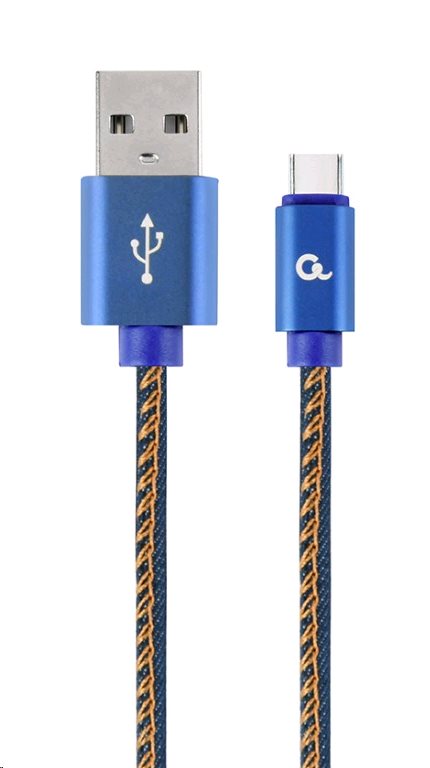 Kabel CABLEXPERT CC-USB2J-AMCM-1M-BL USB 2.0 AM na Type-C kabel (AM/CM), 1m, opletený, jeans, blister, PREMIUM QUALITY