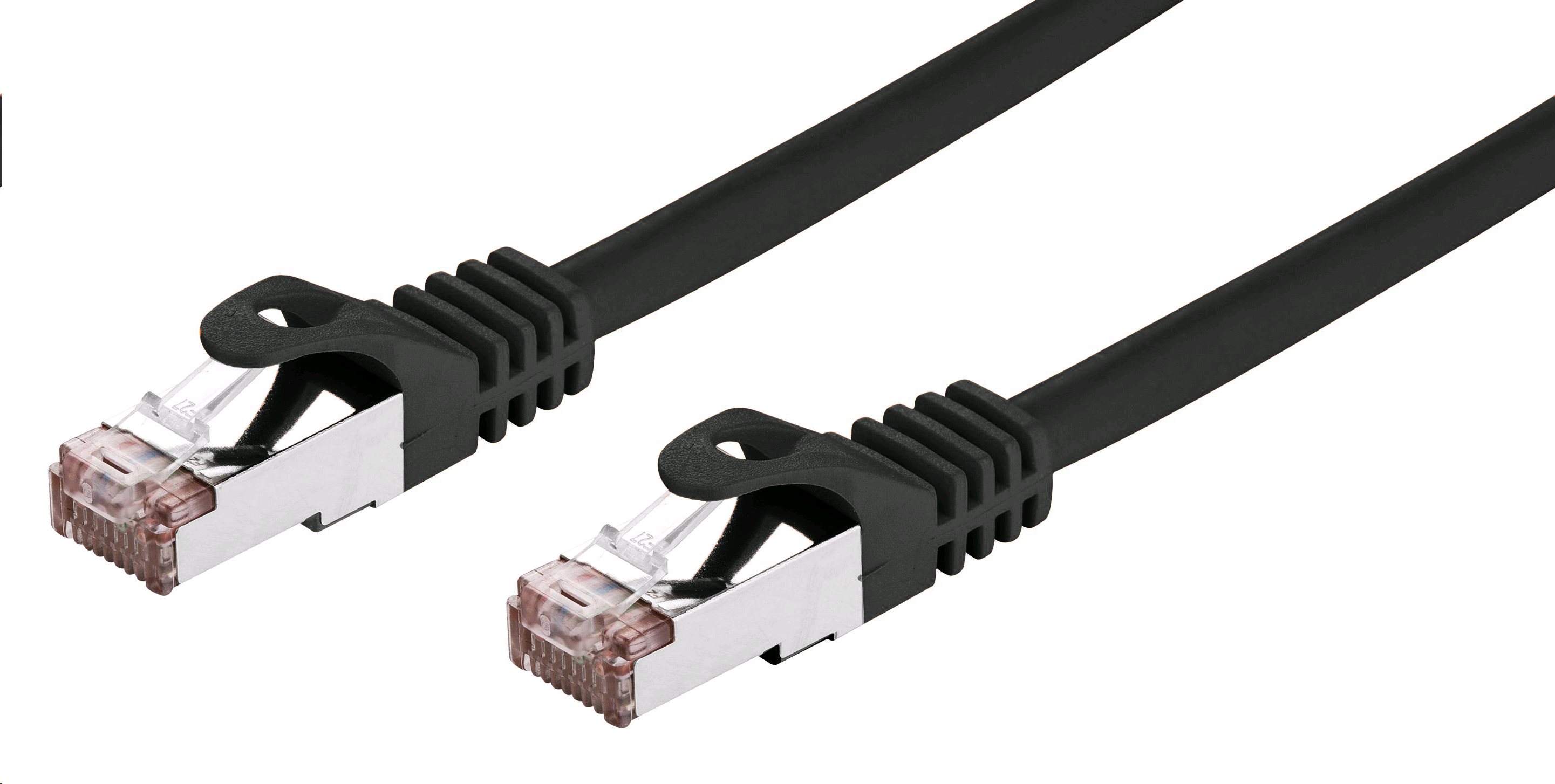 Kabel C-TECH CB-PP6F-05BK patchcord Cat6, FTP, černý, 0,5m