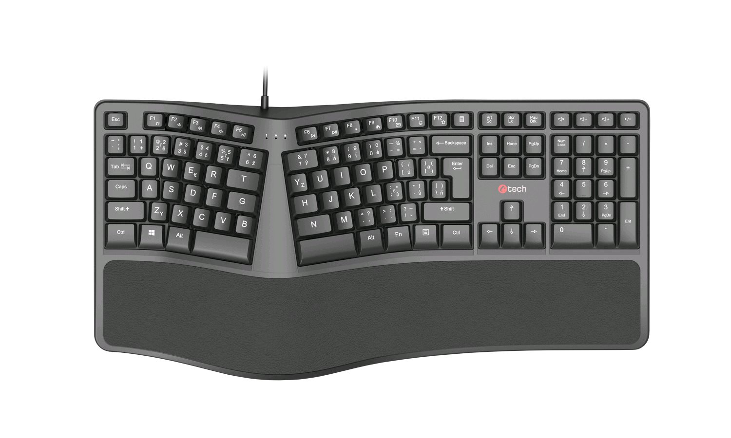 Klávesnice C-TECH KB-113E USB, ERGO,  černá, CZ/SK