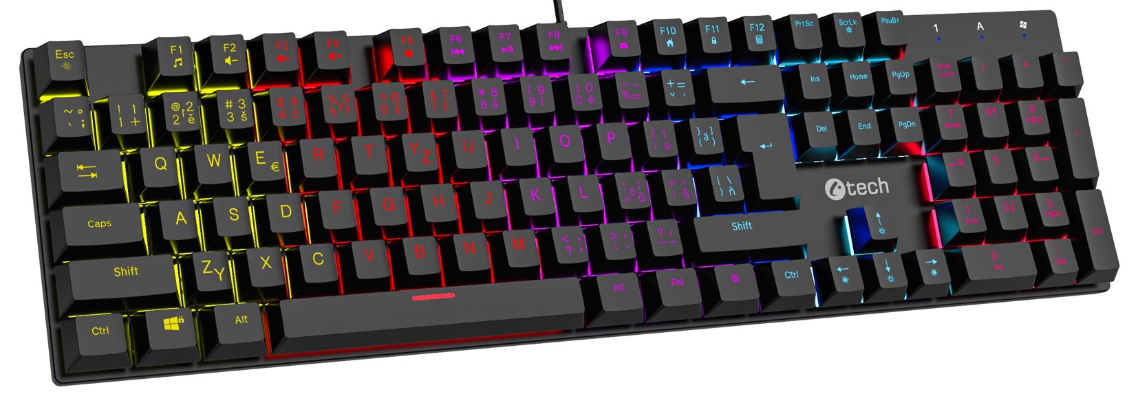 Mechanická herní klávesnice C-TECH Morpheus (GKB-11), casual gaming, CZ/SK, červené spínače, RGB podsvícení, USB