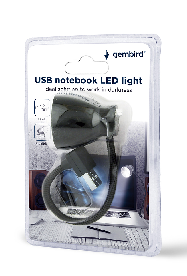 USB lampička k notebooku GEMBIRD NL-02, flexibilní, černá