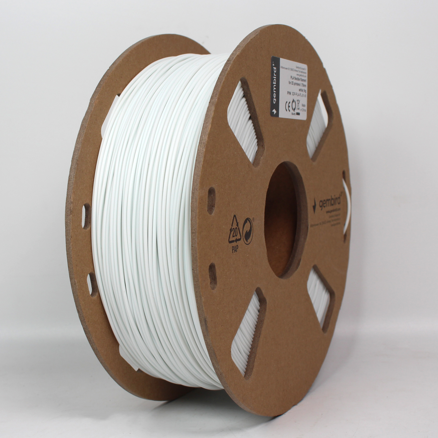 GEMBIRD 3DP-PLA-FL-01-W, 3D filament, PLA flexibilní, 1,75mm, 1000g, bílá