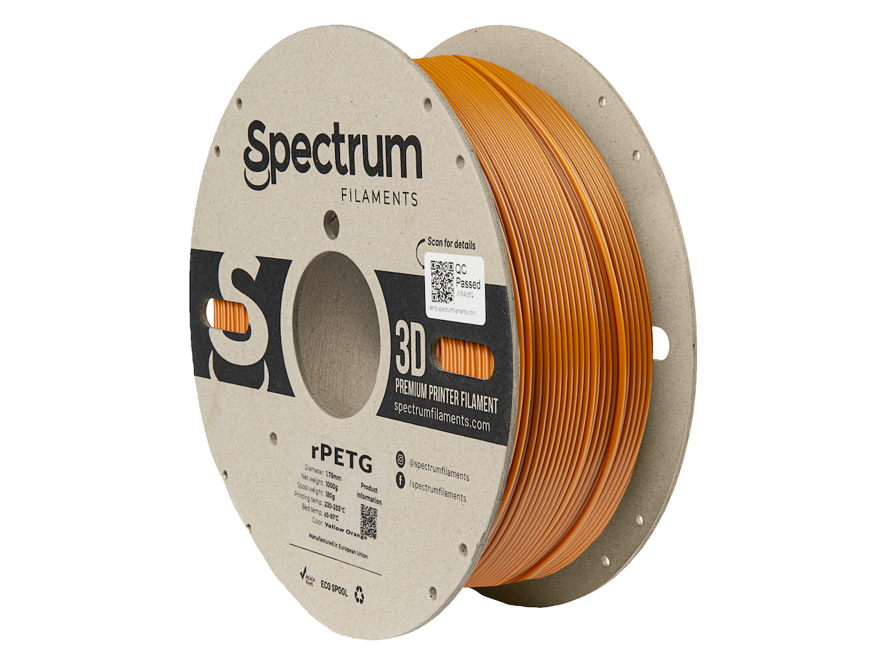 Spectrum 80592 3D filament, r-PETG, 1,75mm, 1000g, yellow orange