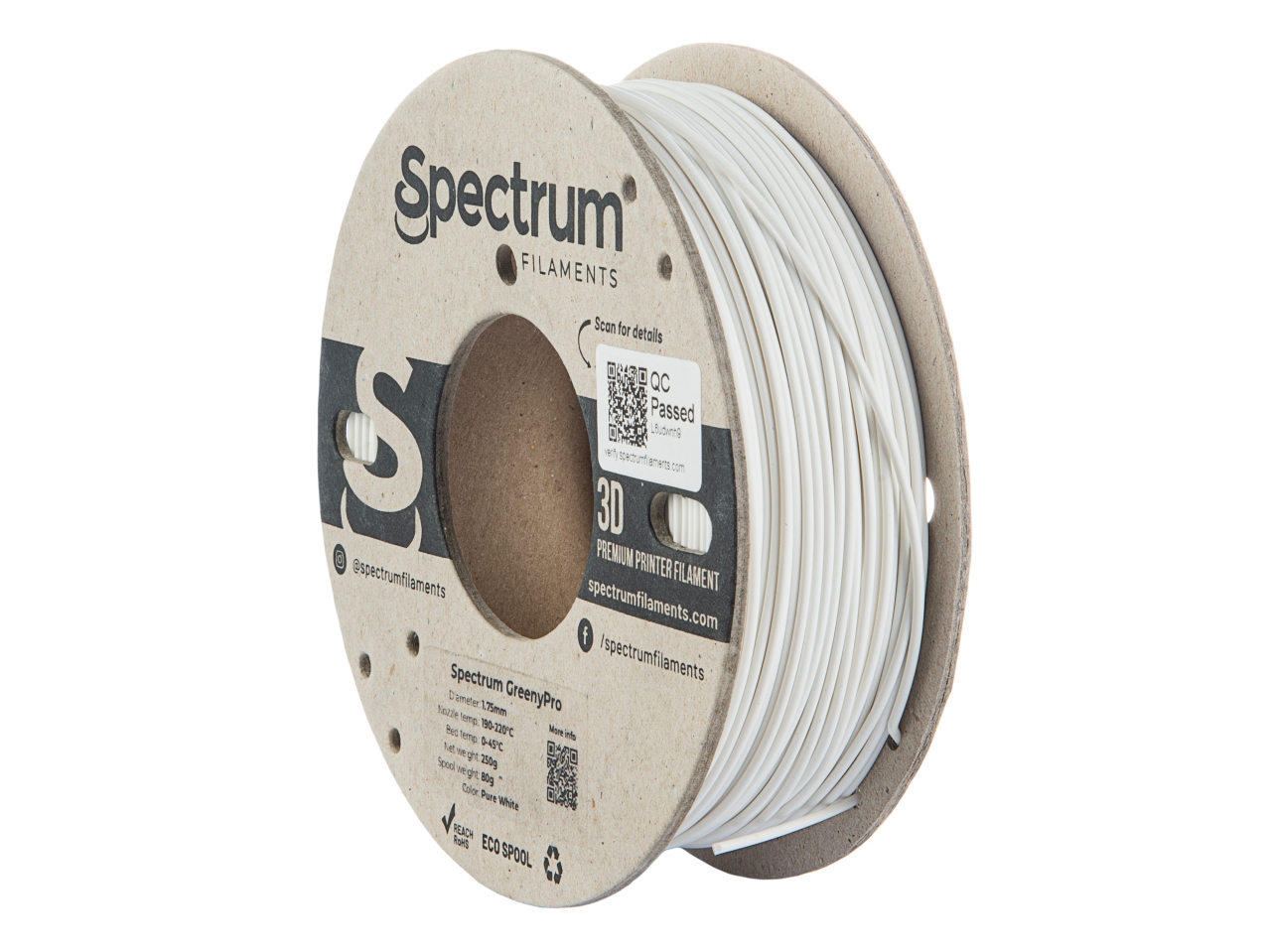 Spectrum 80995 3D filament, GreenyPro, 1,75mm, 250g, PURE WHITE