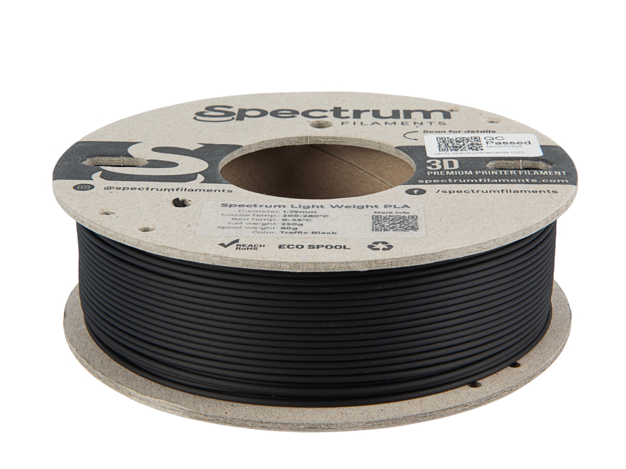 Spectrum 81000 3D filament, Light Weight PLA, 1,75mm, 250g, TRAFFIC BLACK