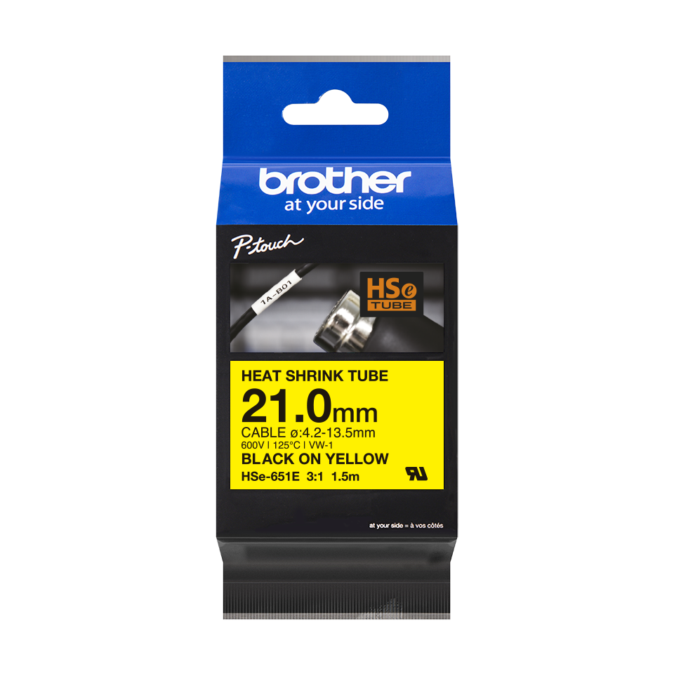 Brother HSe-651E Pro Tape, 21 mm x 1.5 m, černý tisk / žlutý podklad , originální páska