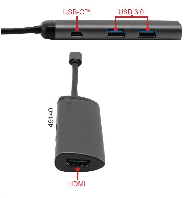 VERBATIM 49140 USB-C Multiport HUB, 2x USB 3.0, 1x USB-C, HDMI, šedá dokovací stanice.