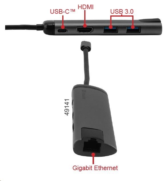 VERBATIM 49141 USB-C Multiport HUB, 2x USB 3.0, 1x USB-C, HDMI, LAN, šedá dokovací stanice.