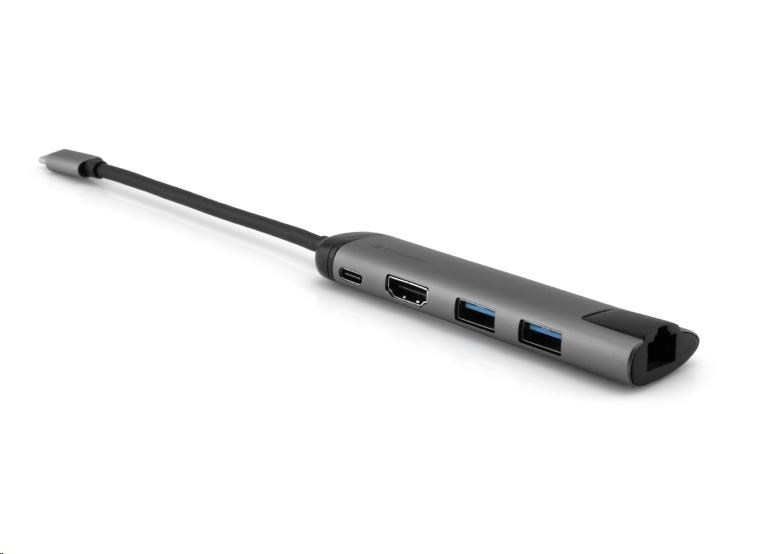 VERBATIM 49141 USB-C Multiport HUB, 2x USB 3.0, 1x USB-C, HDMI, LAN, šedá dokovací stanice.