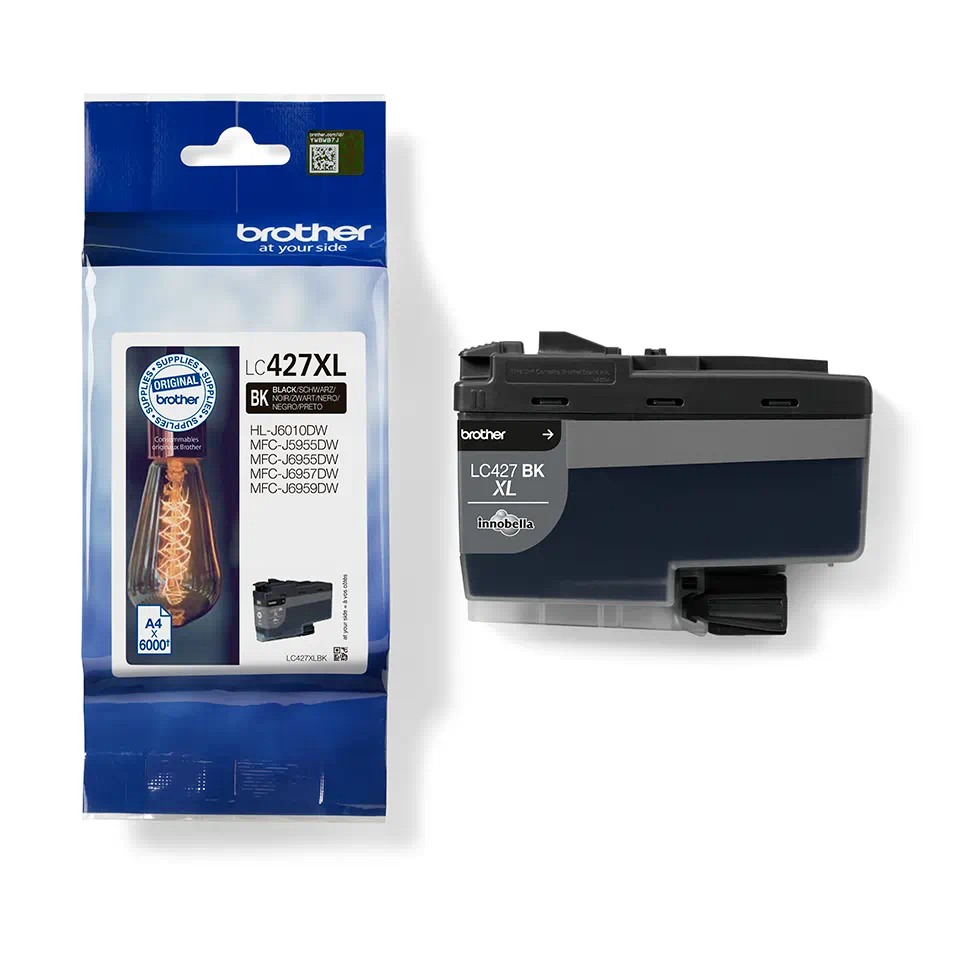 Brother LC-427XLBK čierna (black) originálna cartridge.
   Originálne cartridge = záruka priamo od výrobcu tlačiarne 100% použitie v tlačiarni - spoľahlivá a bezproblémová tlač Použitím originálnej náplne predlžujete životnosť tlačiarne Osvedčená špičková kvalita - jasný a čitateľný text, jemná grafika, kvalitnejšie obrázky Použitie originálnej kazety ponúka rýchly a vysoký výkon a napriek tomu stabilné výsledky = EFEKTÍVNA TLAČ Jednoduchá inštalácia a údržba Zabezpečujeme bezplatnú recykláciu originálnych náplní Garancia Vašej spokojnosti pri použití našej originálnej náplne  Kód výrobce: LC427XLBK