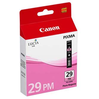 Canon PGI-29PM 4877B001 photo purpurová (photo magenta) originální cartridge.
Proč koupit naši originální náplň?

Originální cartridge = záruka přímo od výrobce tiskárny
100 % použití v tiskárně - spolehlivý a bezproblémový tisk
Použitím originální náplně prodlužujete životnost tiskárny
Osvědčená špičková kvalita - jasný a čitelný text, jemná grafika, kvalitnější obrázky
Použití originální kazety nabízí rychlý a vysoký výkon a přesto stabilní výsledky = EFEKTIVNÍ TISK
Jednoduchá instalace a údržba
Zajišťujeme bezplatnou recyklaci originálních náplní
Garance Vaší spokojenosti s použitím naší originální náplně

Kód výrobce: 4877B001