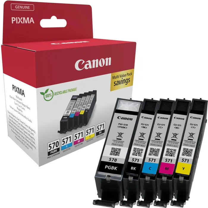 Canon PGI-570XL/CLI-571 0372C006 barevná (CMYK) sada originální cartridge.
   Originálne cartridge = záruka priamo od výrobcu tlačiarne 100% použitie v tlačiarni - spoľahlivá a bezproblémová tlač Použitím originálnej náplne predlžujete životnosť tlačiarne Osvedčená špičková kvalita - jasný a čitateľný text, jemná grafika, kvalitnejšie obrázky Použitie originálnej kazety ponúka rýchly a vysoký výkon a napriek tomu stabilné výsledky = EFEKTÍVNA TLAČ Jednoduchá inštalácia a údržba Zabezpečujeme bezplatnú recykláciu originálnych náplní Garancia Vašej spokojnosti pri použití našej originálnej náplne  Kód výrobcu: 0372C006