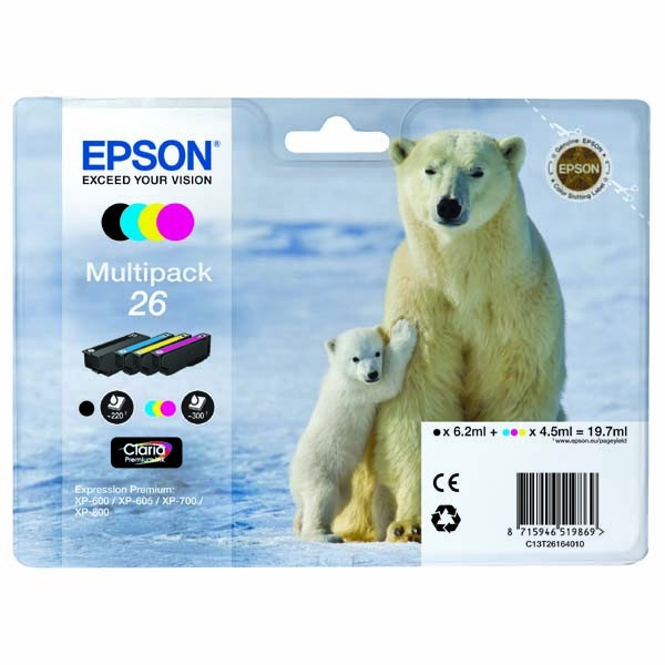 Epson 26 T2616 CMYK multipack originálna cartridge.
 
Prečo kúpiť našu originálnu náplň Epson?
 
 

Originálne cartridge = záruka priamo od výrobcu tlačiarne
100% použitie v tlačiarni - spoľahlivá a bezproblémová tlač
Použitím originálnej náplne predlžujete životnosť tlačiarne
Osvedčená špičková kvalita - jasný a čitateľný text, jemná grafika, kvalitnejšie obrázky
Použitie originálnej kazety ponúka rýchly a vysoký výkon a napriek tomu stabilné výsledky = EFEKTÍVNA TLAČ
Jednoduchá inštalácia a údržba
Zabezpečujeme bezplatnú recykláciu originálnych náplní
Garancia Vašej spokojnosti pri použití našej originálnej náplne
C13T26164020