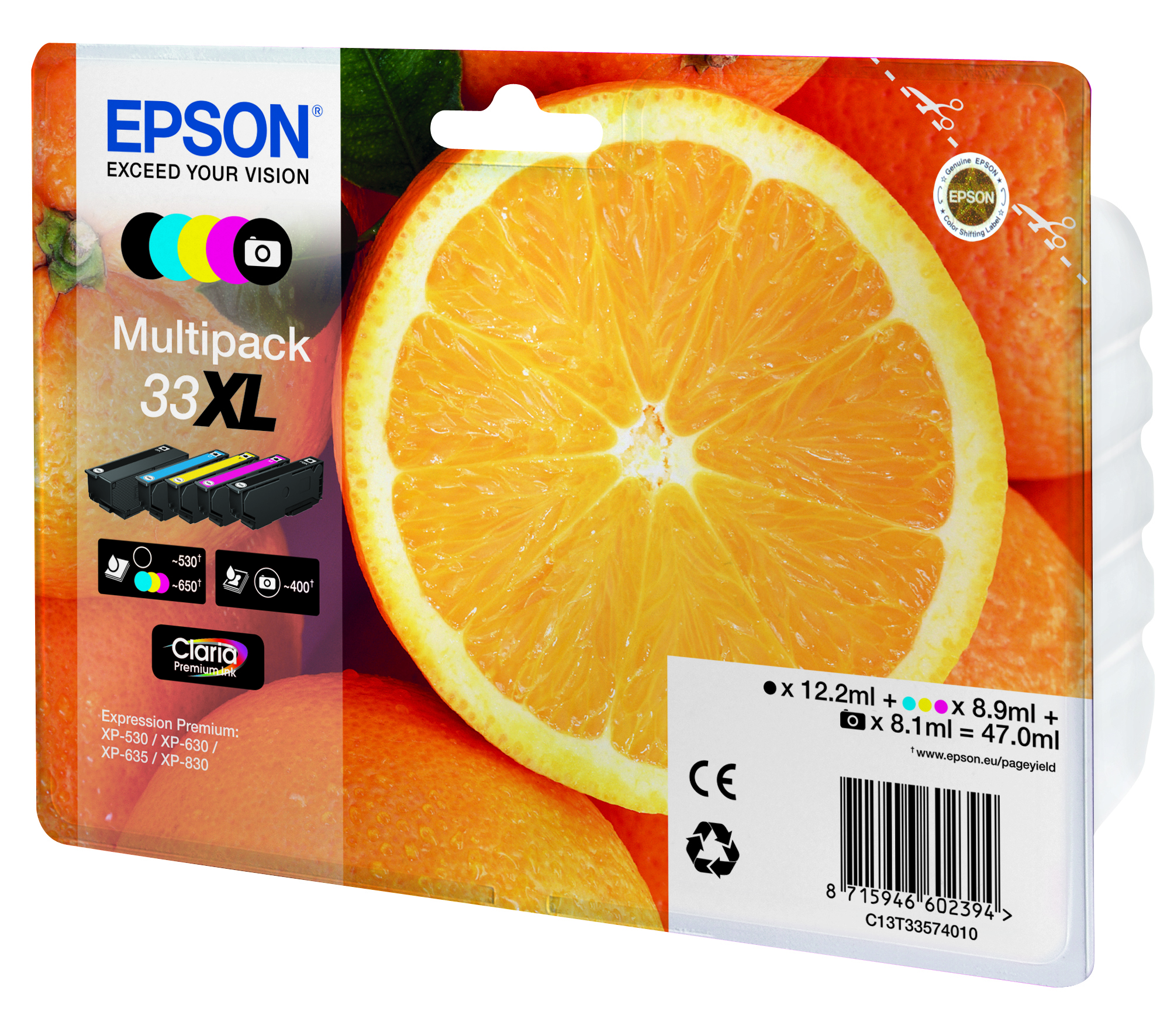 Epson T33XL C13T33574011 barevná (CMYK) originálna cartridge.
Prečo kúpiť našu originálnu náplň Epson?
 

Originálne cartridge = záruka priamo od výrobcu tlačiarne
100% použitie v tlačiarni - spoľahlivá a bezproblémová tlač
Použitím originálnej náplne predlžujete životnosť tlačiarne
Osvedčená špičková kvalita - jasný a čitateľný text, jemná grafika, kvalitnejšie obrázky
Použitie originálnej kazety ponúka rýchly a vysoký výkon a napriek tomu stabilné výsledky = EFEKTÍVNA TLAČ
Jednoduchá inštalácia a údržba
Zabezpečujeme bezplatnú recykláciu originálnych náplní
Garancia Vašej spokojnosti pri použití našej originálnej náplne

Kód výrobcu: C13T33574011